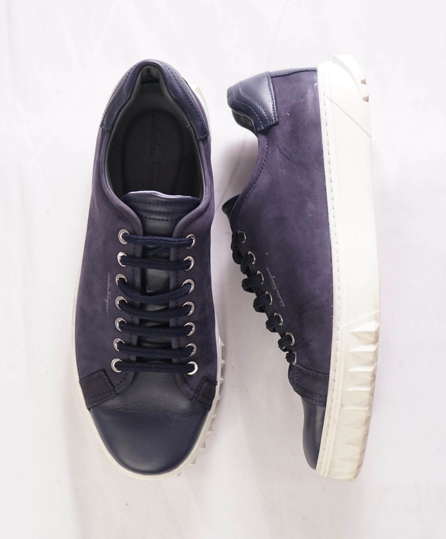 $750 FERRAGAMO - *Rhinoceros* Navy Gancini Sneaker - 7 M
