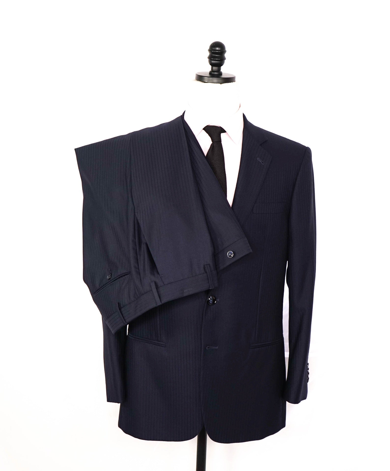 $3,995 GIORGIO ARMANI - "Super 160's" Wool Navy Blue Stripe - 42R