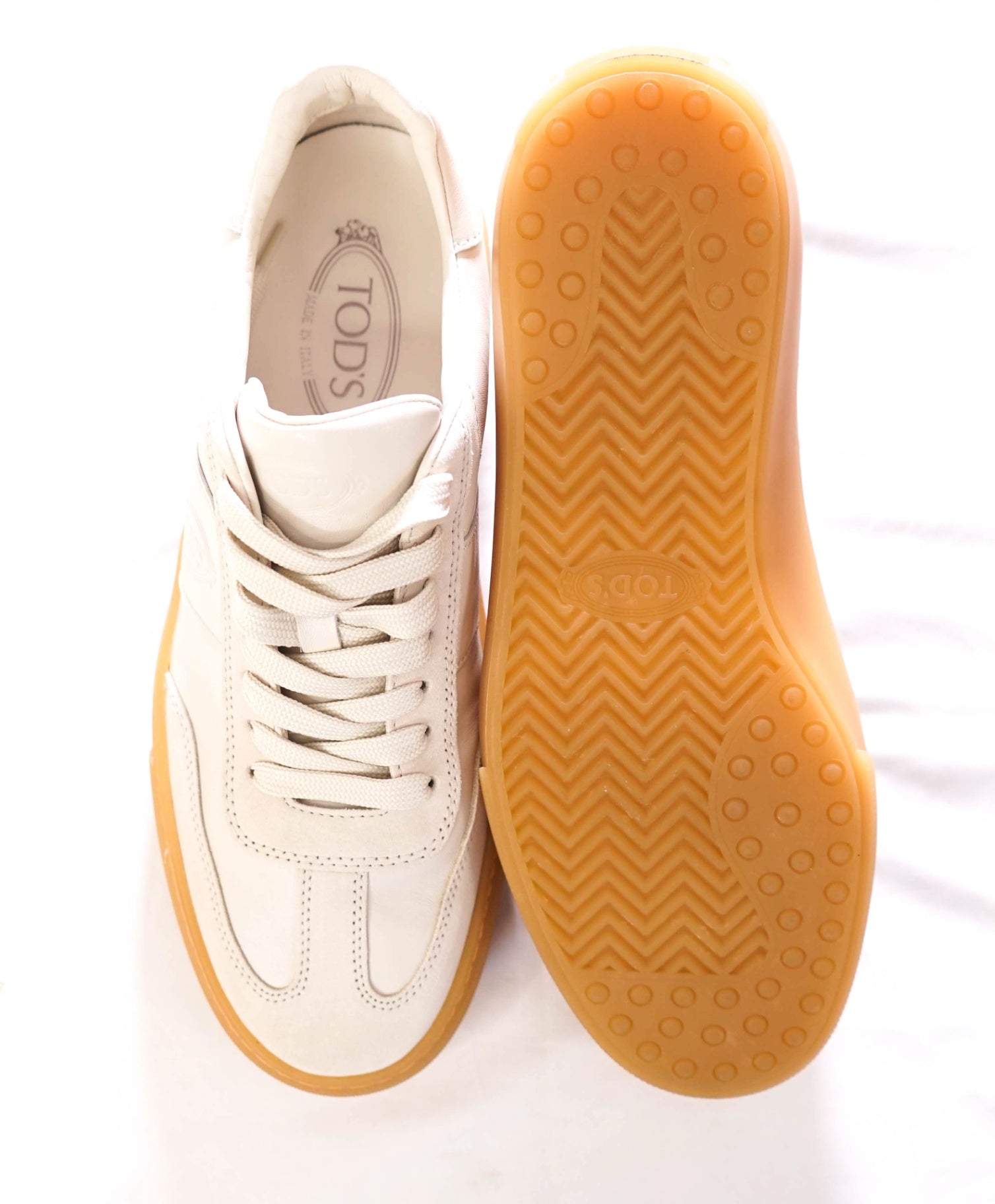 $700 TOD'S - Leather/Suede Ivory White Sneakers - US 9.5 (UK8.5)