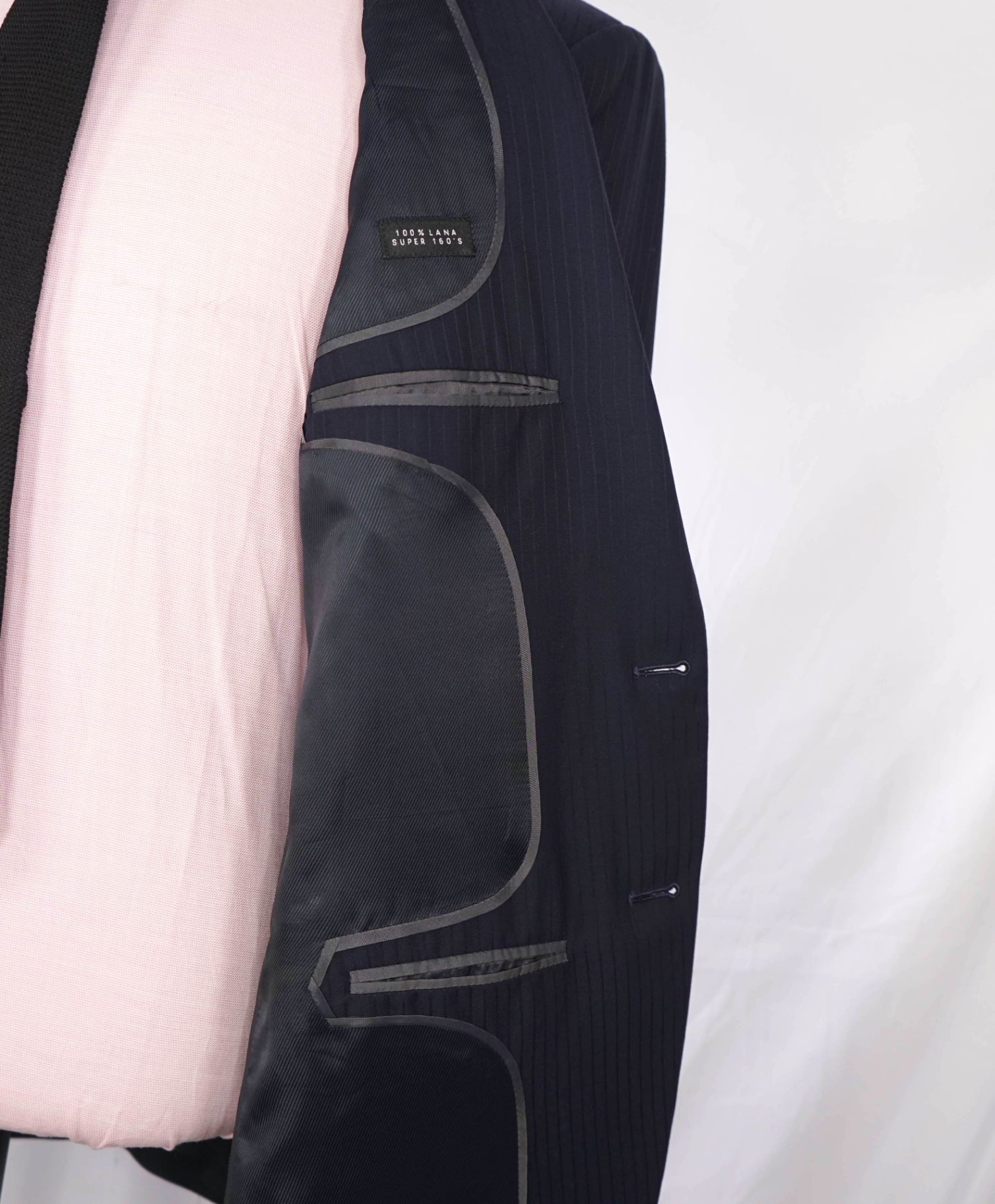 $3,995 GIORGIO ARMANI - "Super 160's" Wool Navy Blue Stripe - 42R