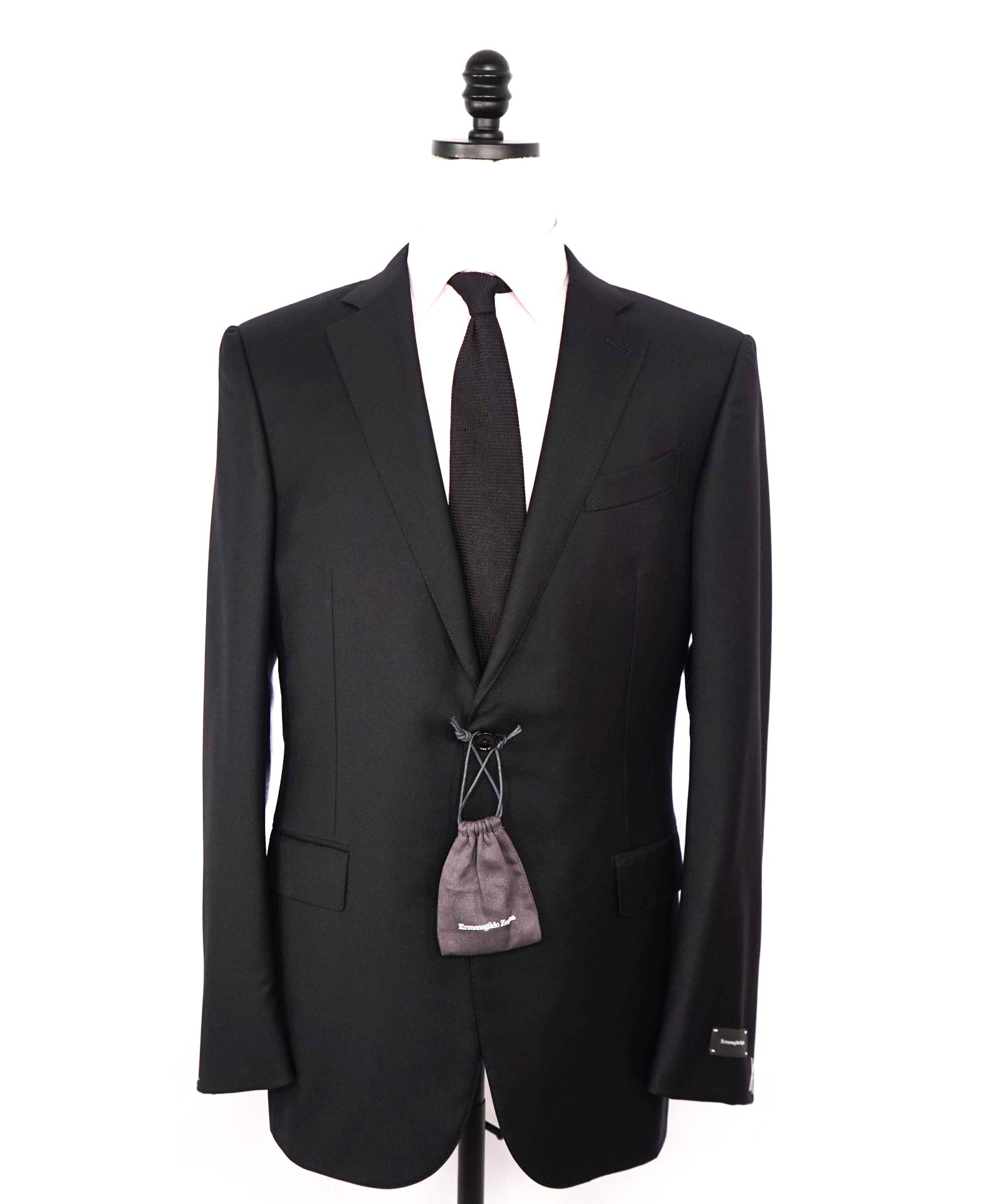 $4,590 ERMENEGILDO ZEGNA - Solid Black "TROFEO" Wool Suit - 42L