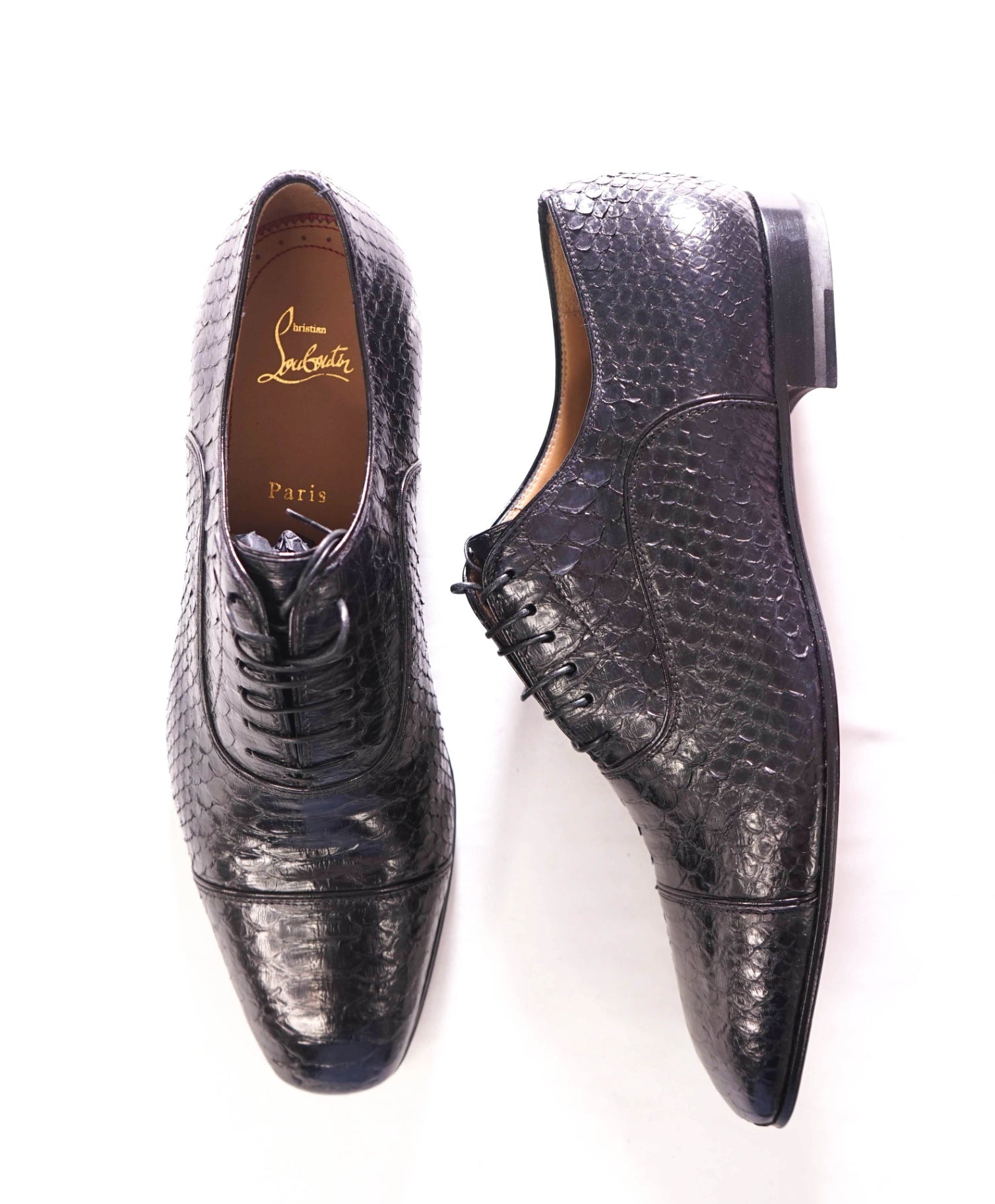 $1,800 CHRISTIAN LOUBOUTIN - Python Skin Black Oxfords - US 10.5 (43.5EU)