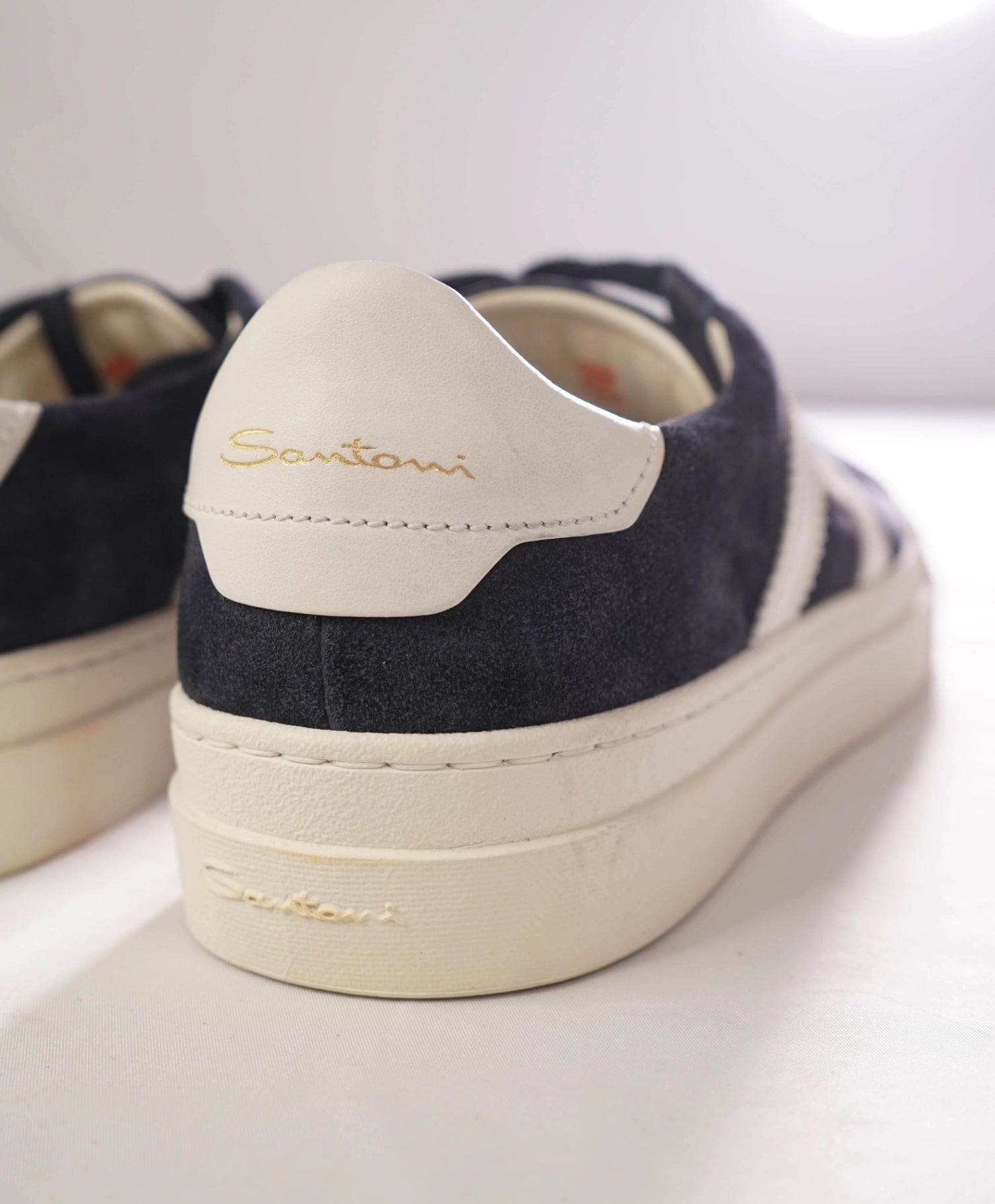 $795 SANTONI - Suede Navy "Double Buckle" Sneaker - US 10 (9UK)