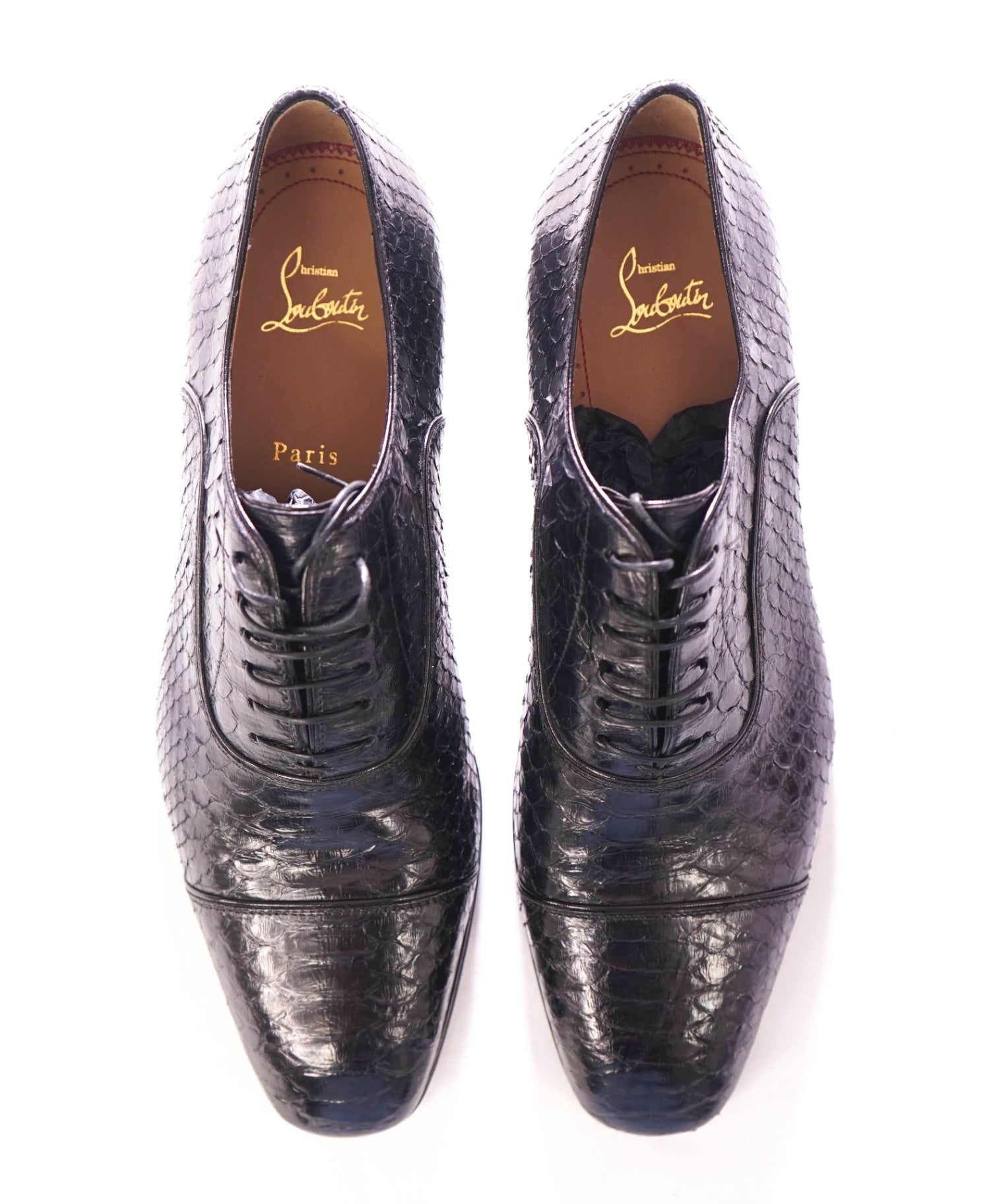 $1,800 CHRISTIAN LOUBOUTIN - Python Skin Black Oxfords - US 10.5 (43.5EU)