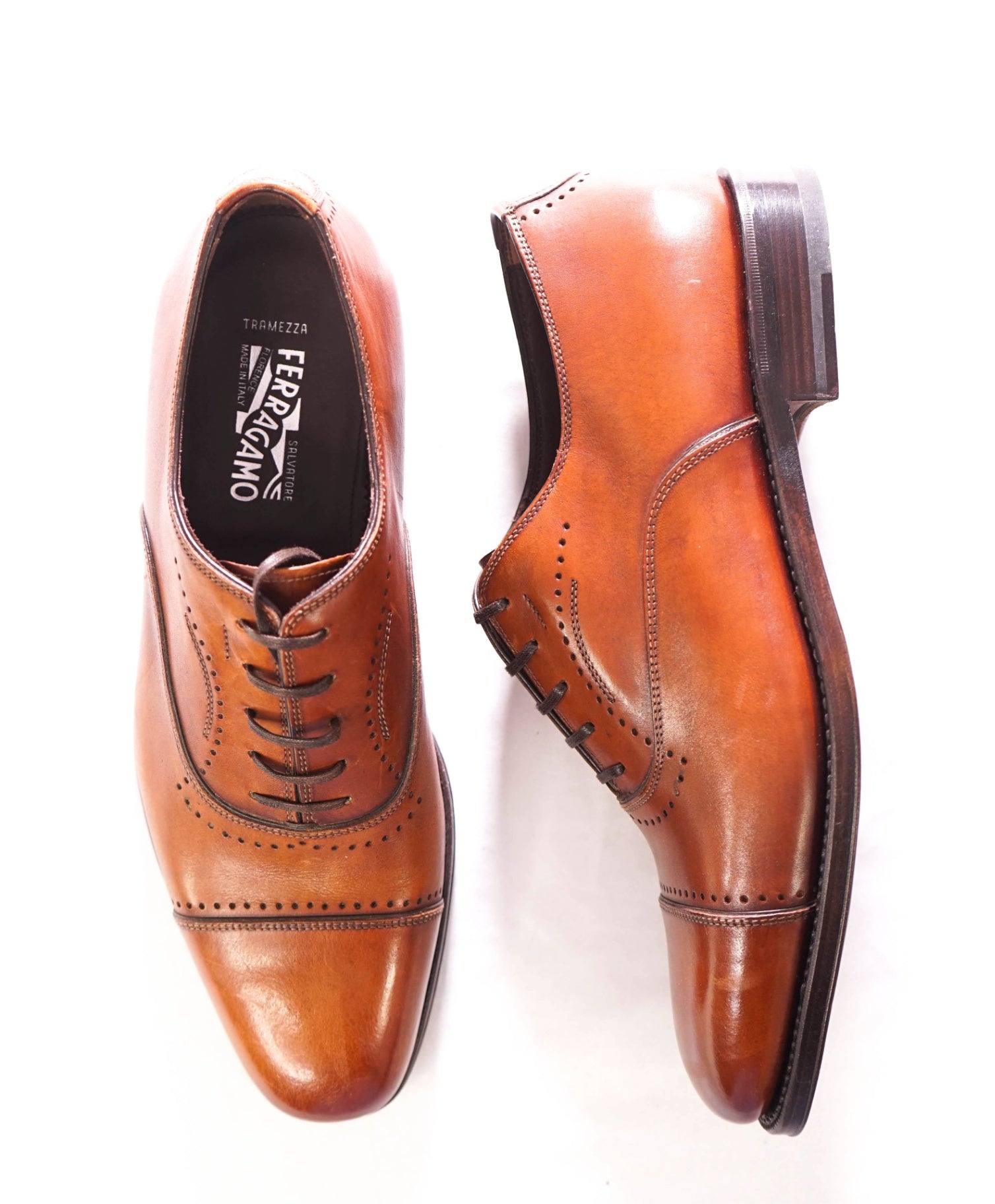 $1,490 FERRAGAMO - "TRAMEZZA" Brown "SETTIMO" Oxfords - 7.5 EE