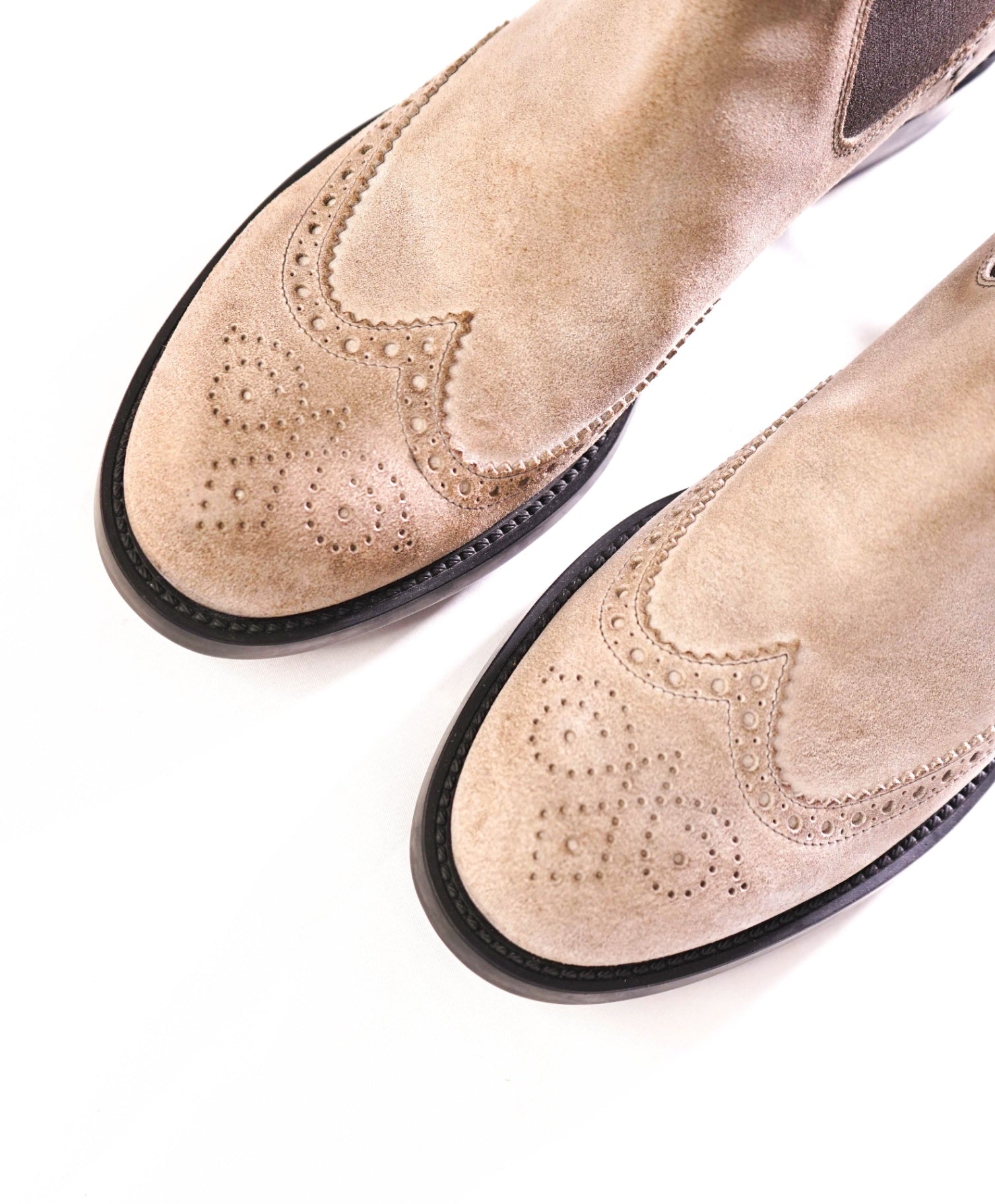 $1,045 TOD'S - Suede Neutral Stone Wingtip Chelsea Boots - US 9.5 (UK8.5)