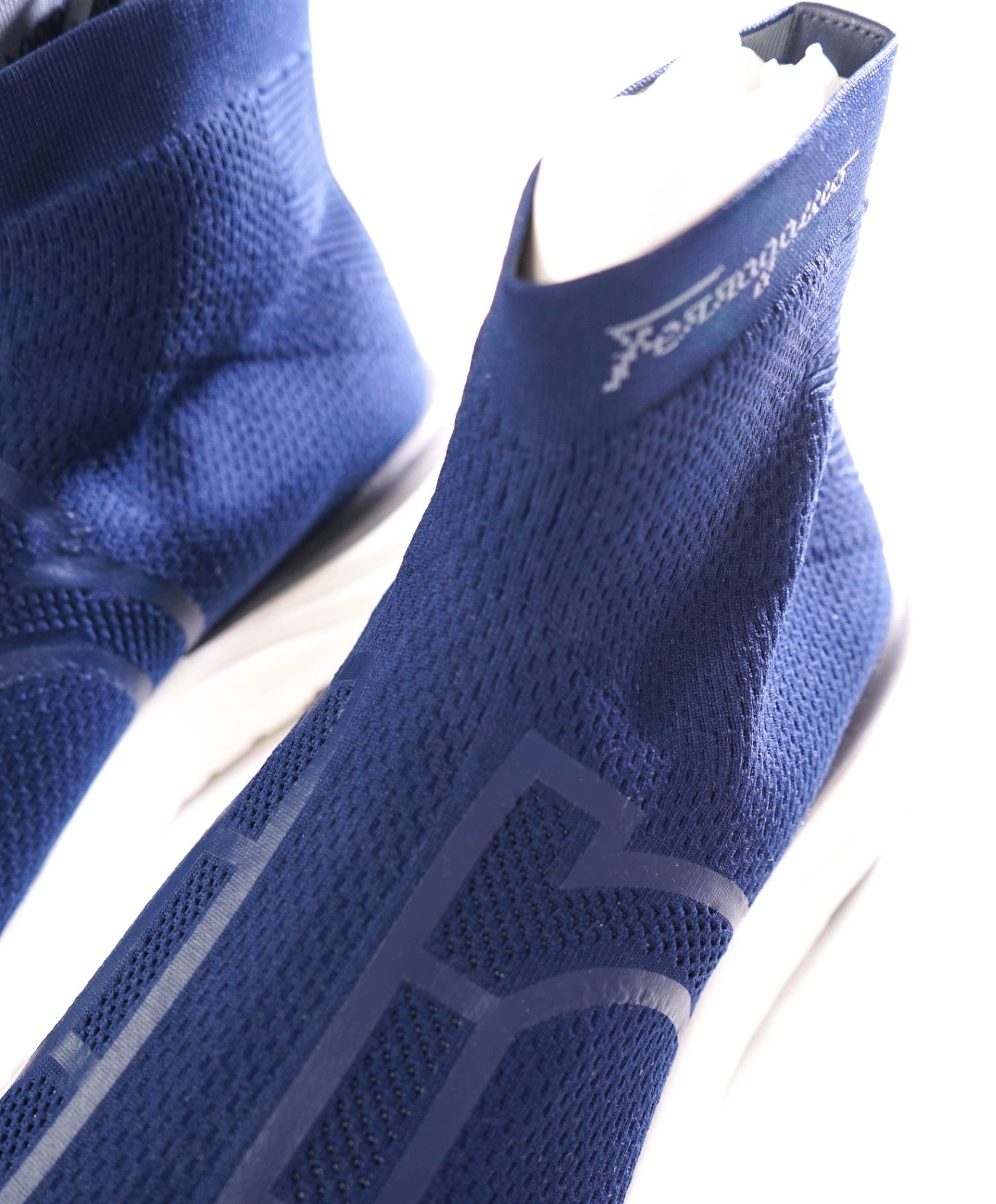 $750 FERRAGAMO - Fabric Navy Blue "SOFT" Knit Sneakers - 11.5