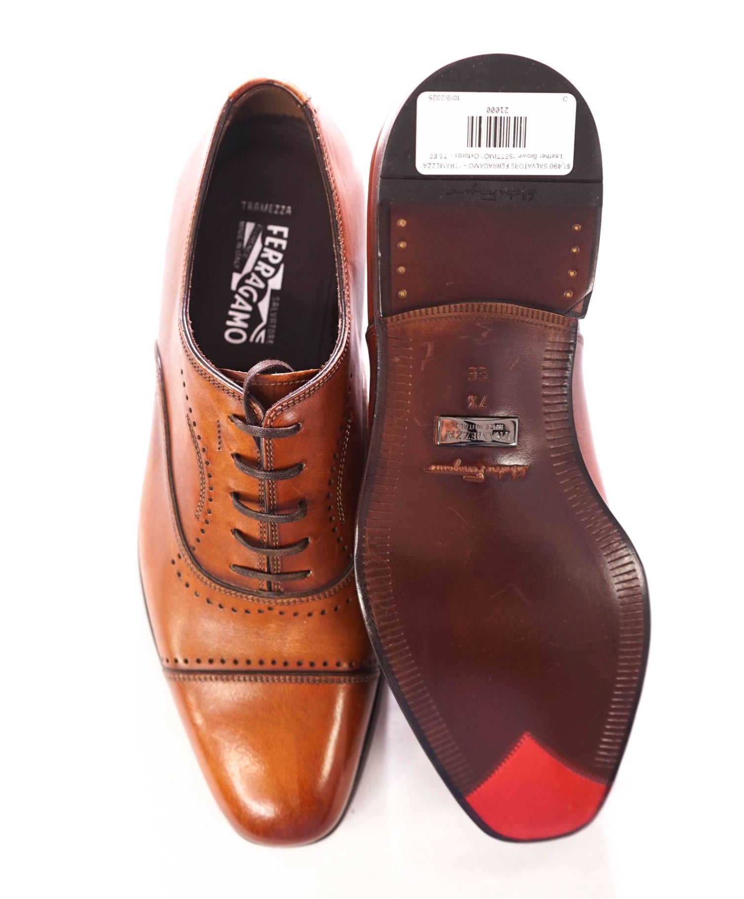 $1,490 FERRAGAMO - "TRAMEZZA" Brown "SETTIMO" Oxfords - 7.5 EE