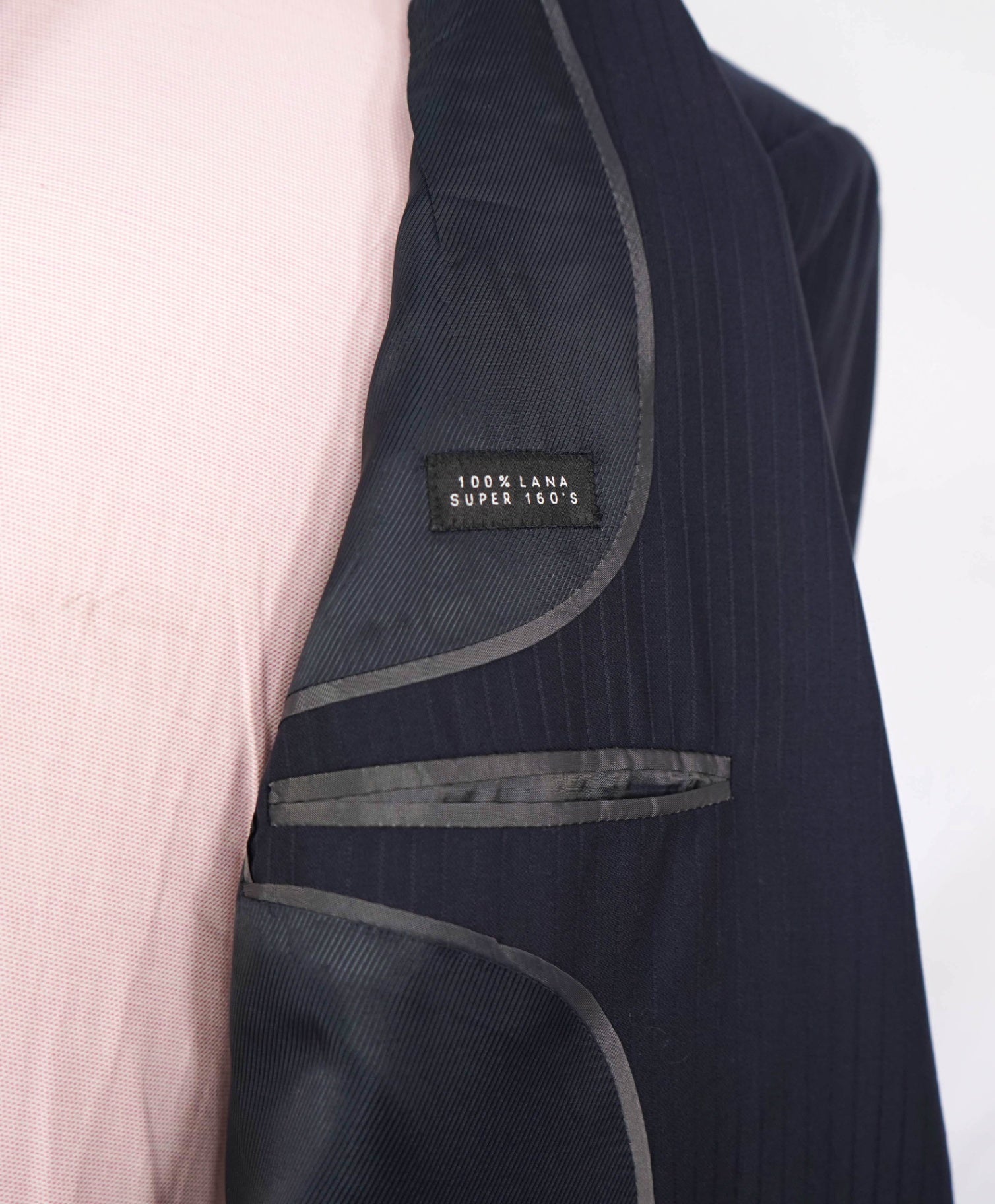 $3,995 GIORGIO ARMANI - "Super 160's" Wool Navy Blue Stripe - 42R