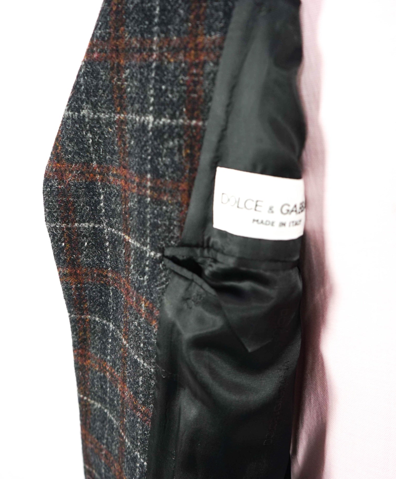 DOLCE & GABBANA - Wool Black/Orange/Red Plaid Overcoat - 40