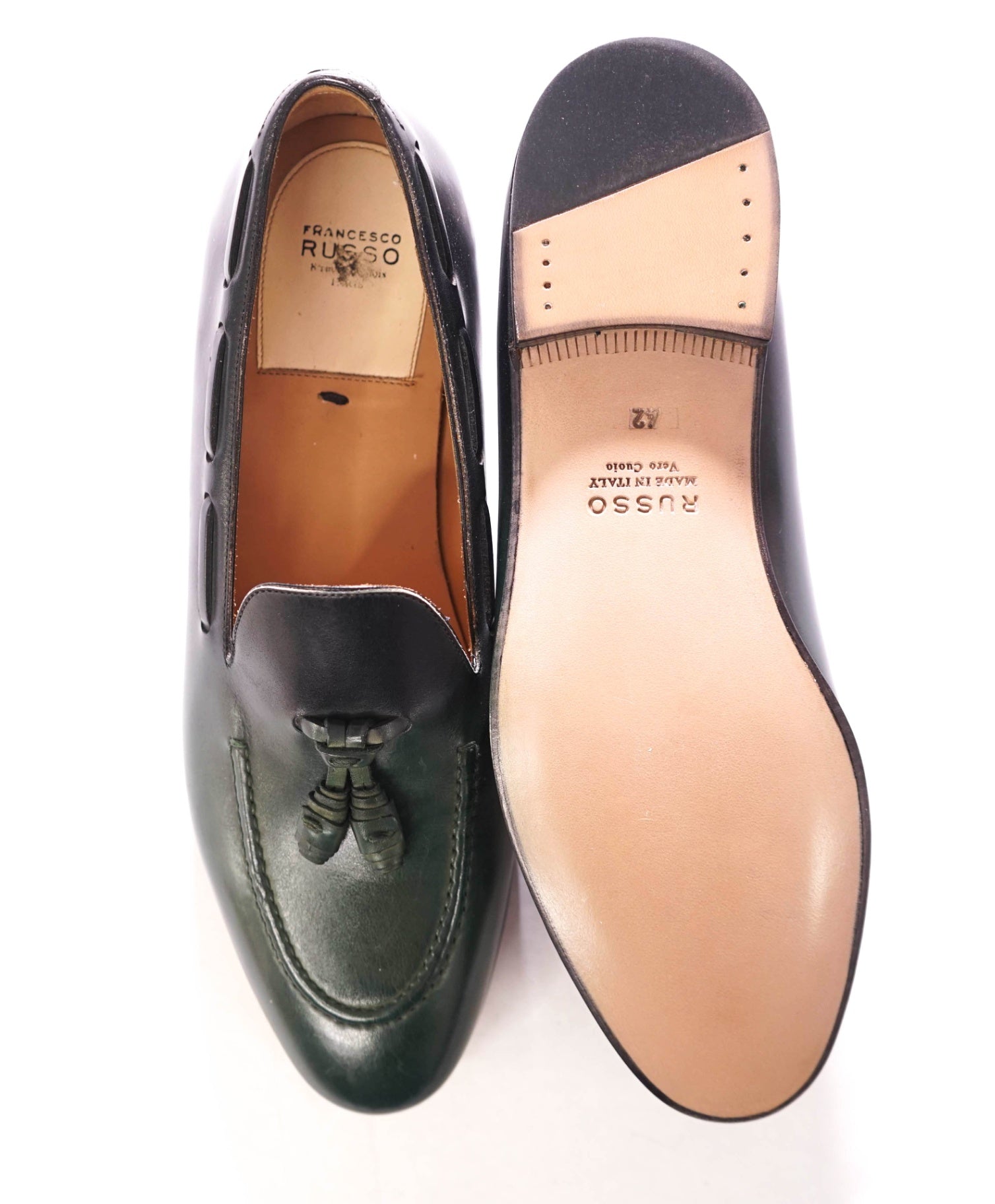 $890 FRANCESCO 21002RUSSO - Leather Green/Black Loafers - US 9 (42EU)