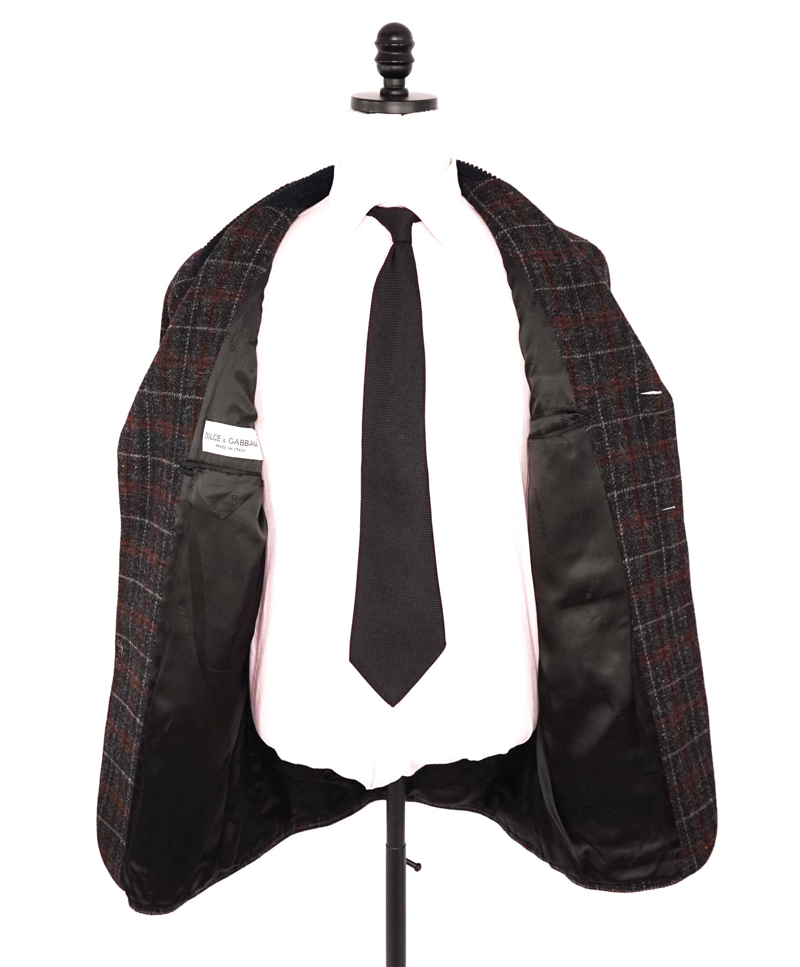 DOLCE & GABBANA - Wool Black/Orange/Red Plaid Overcoat - 40