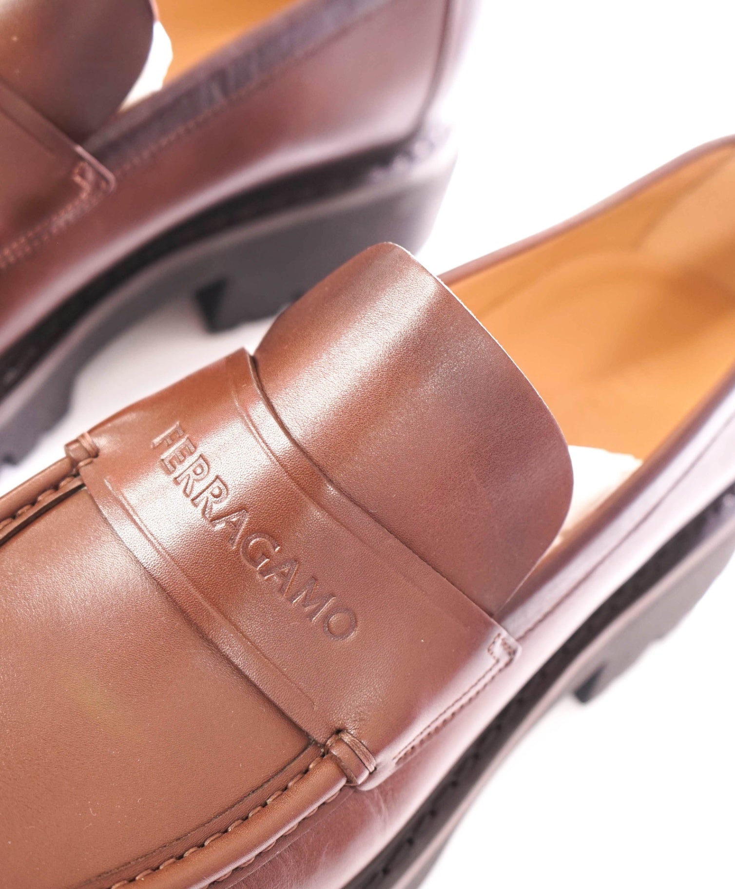 $995 FERRAGAMO - Chocolate Brown "FERGAL" Lug Sole Loafers - 9.5 EE