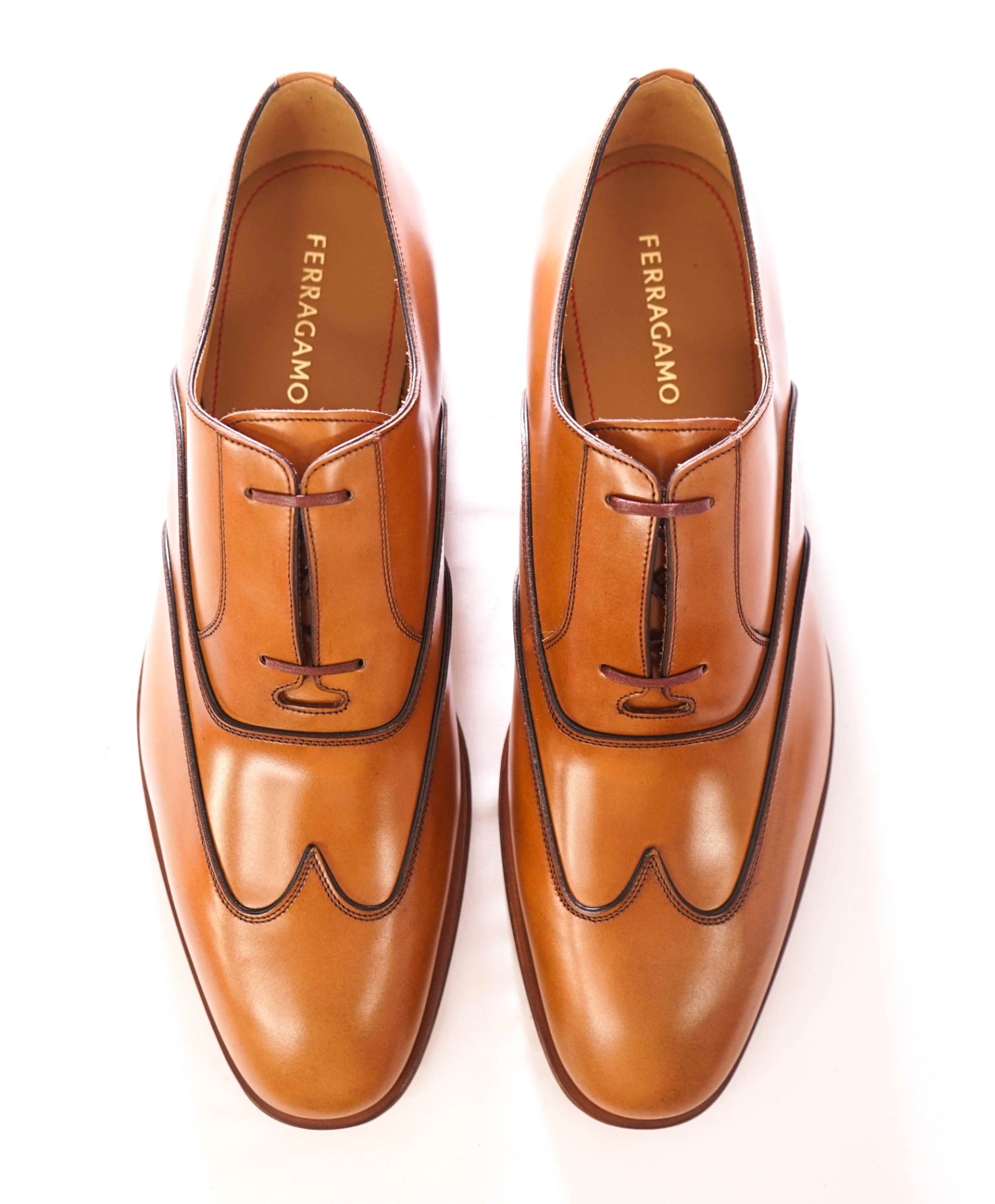 $1,790 FERRAGAMO - Leather Tan Brown "CORIAN" Oxfords - 9 EE