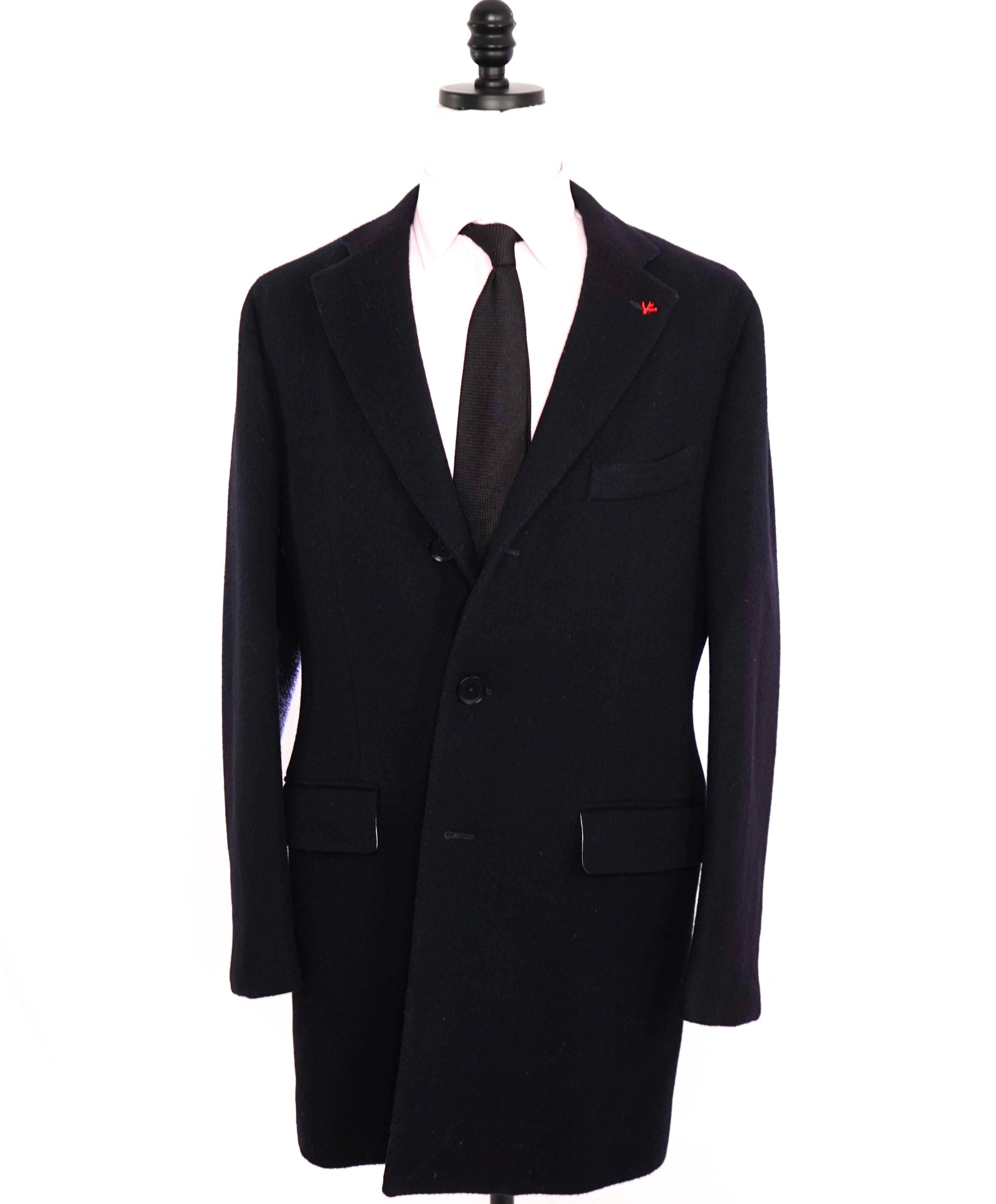 $6,995 ISAIA - Wool Solid Navy Blue Overcoat Coat - 42R