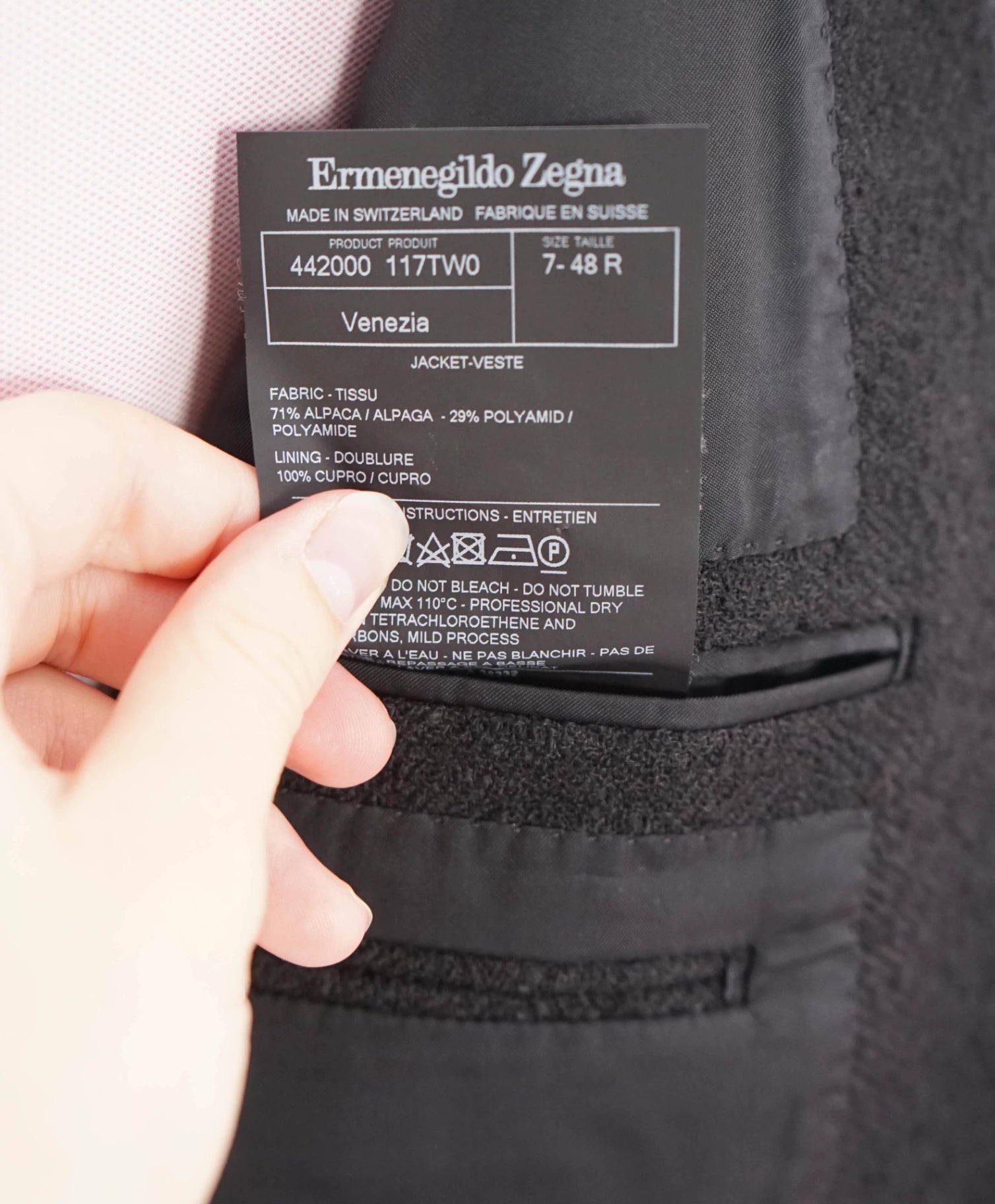 $3,895 ZEGNA - "Venezia" ALPACA Textured Black 1-Btn Blazer - 38R