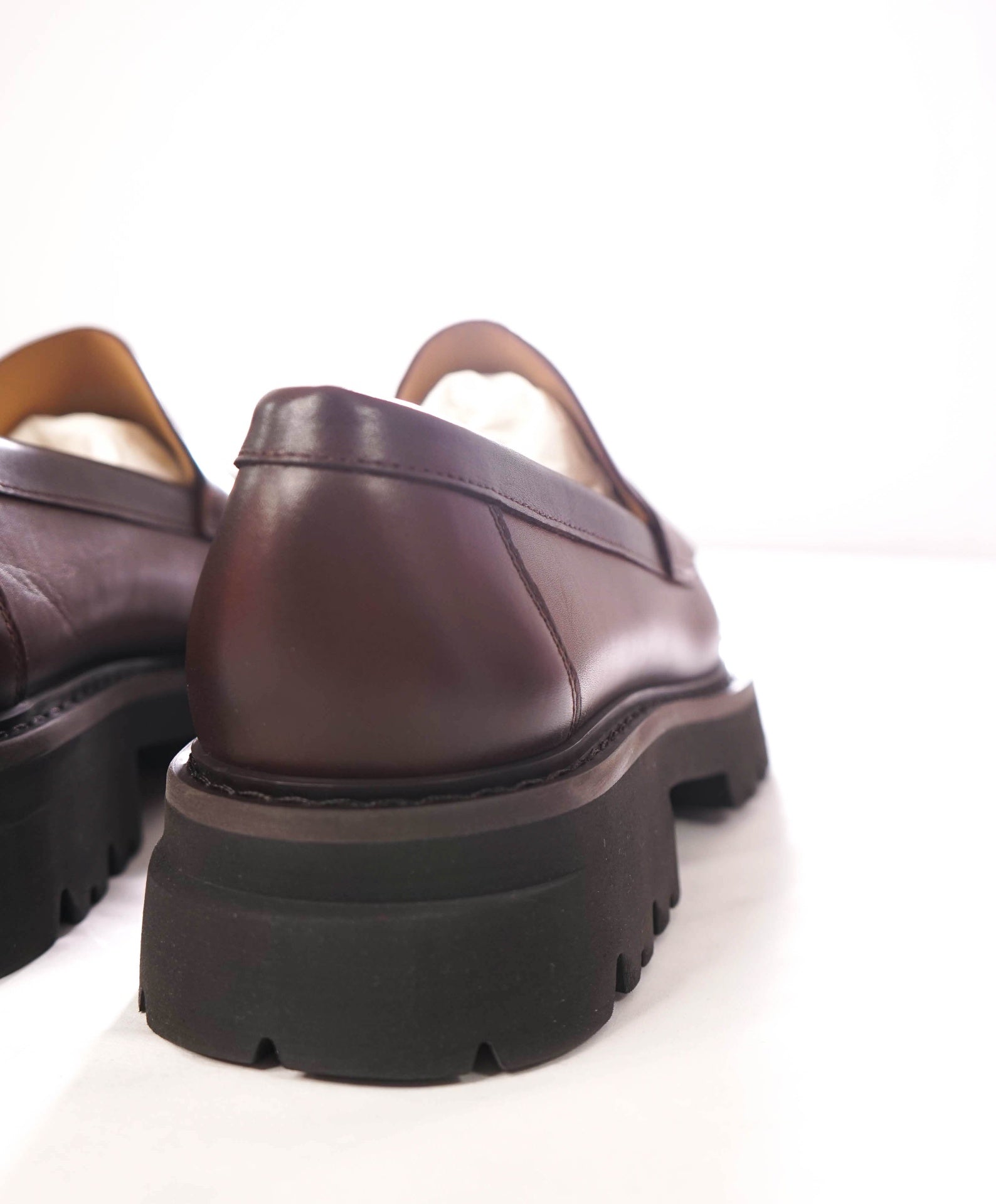 $995 FERRAGAMO - Chocolate Brown "FERGAL" Lug Sole Loafers - 12 EE