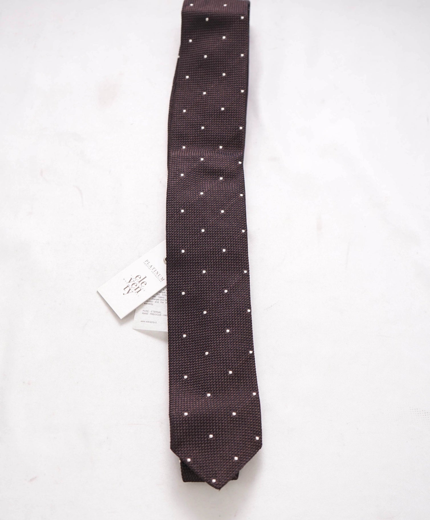 $195 ELEVENTY Brown Polka Dot Silk Tie - 2.25"