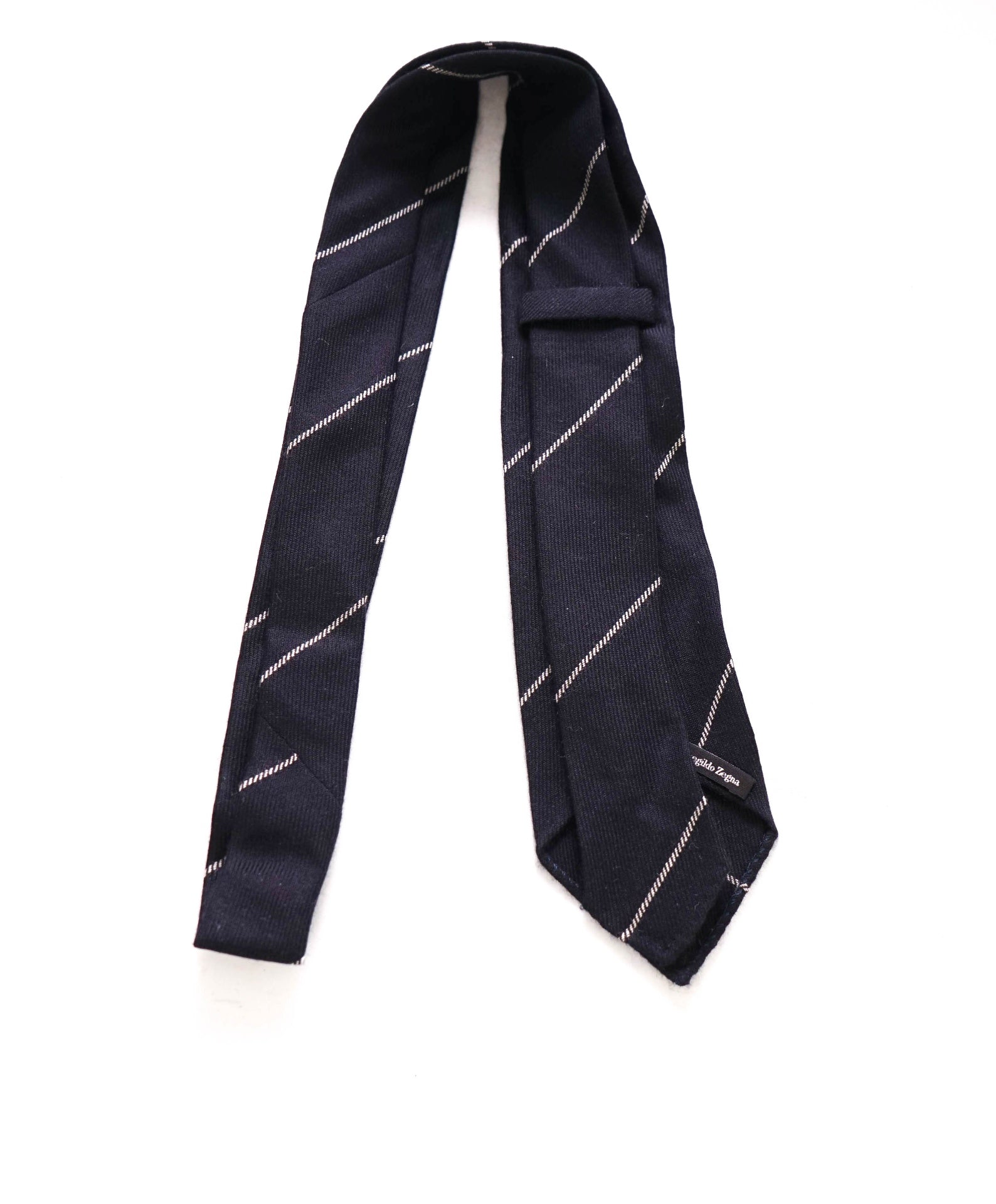 $295 ZEGNA Navy & Gray Wide Stripe PURE CASHMERE Tie - 3"