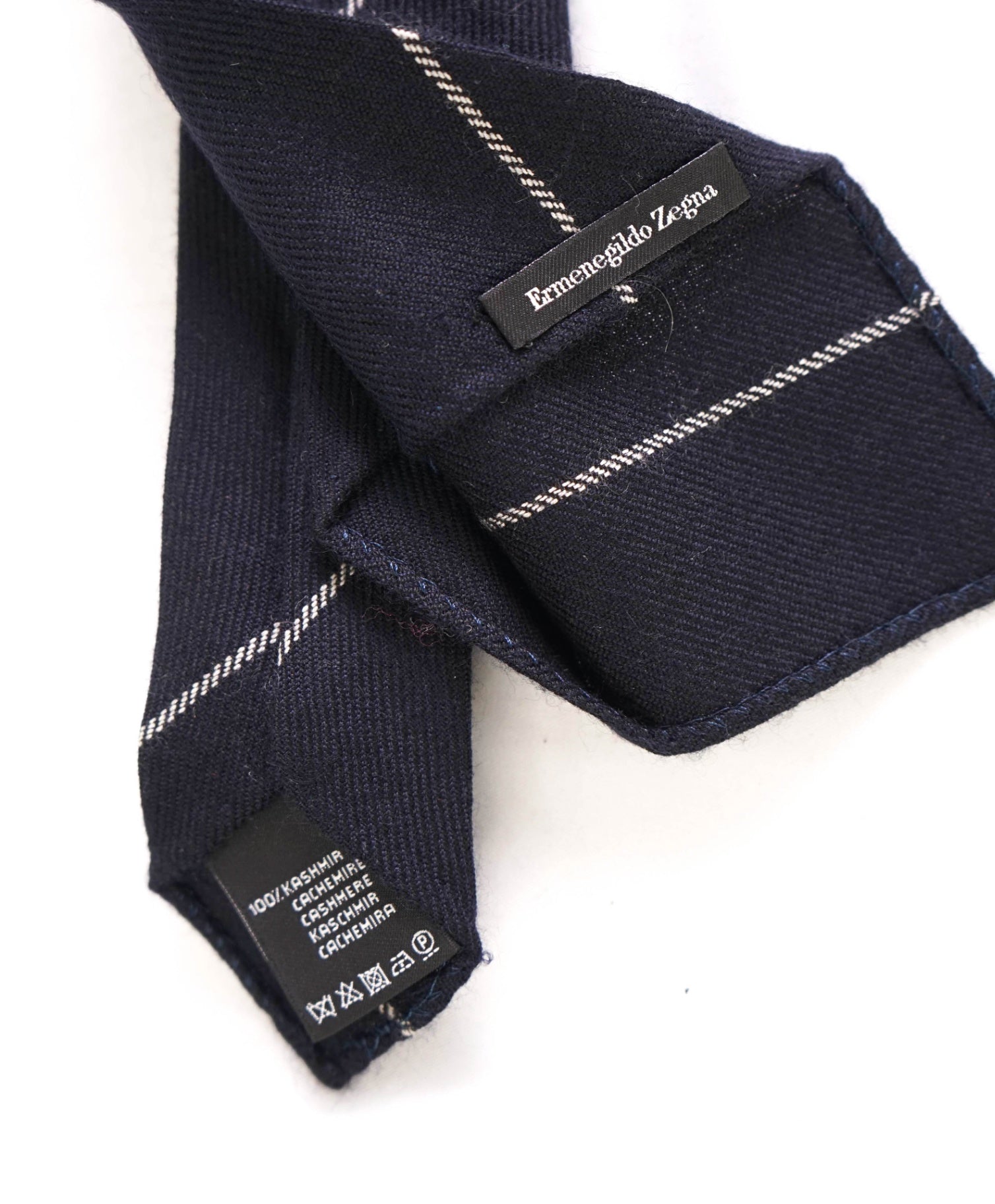 $295 ZEGNA Navy & Gray Wide Stripe PURE CASHMERE Tie - 3"
