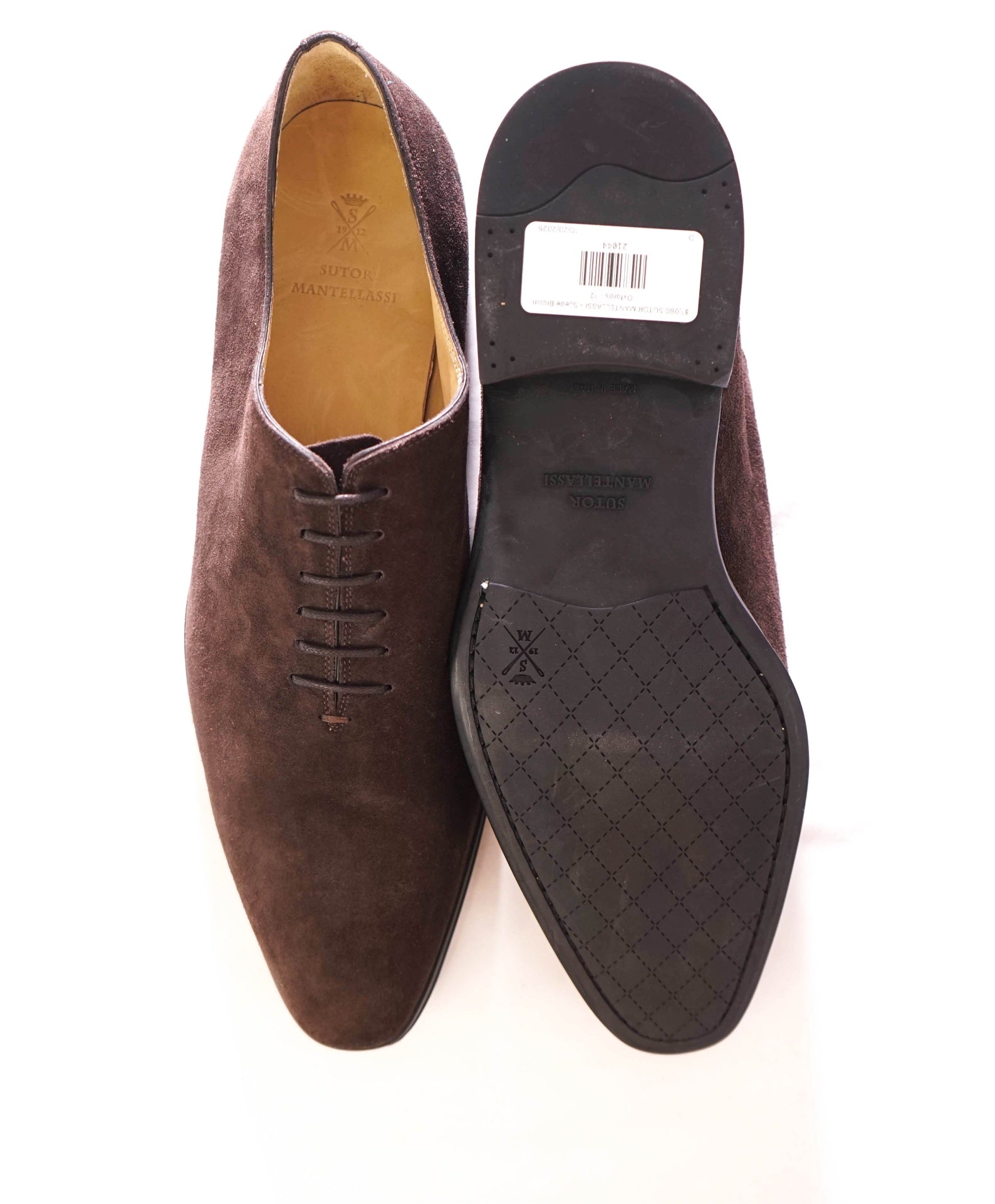 $1,080 SUTOR MANTELLASSI - Suede Brown Oxfords - 12 US