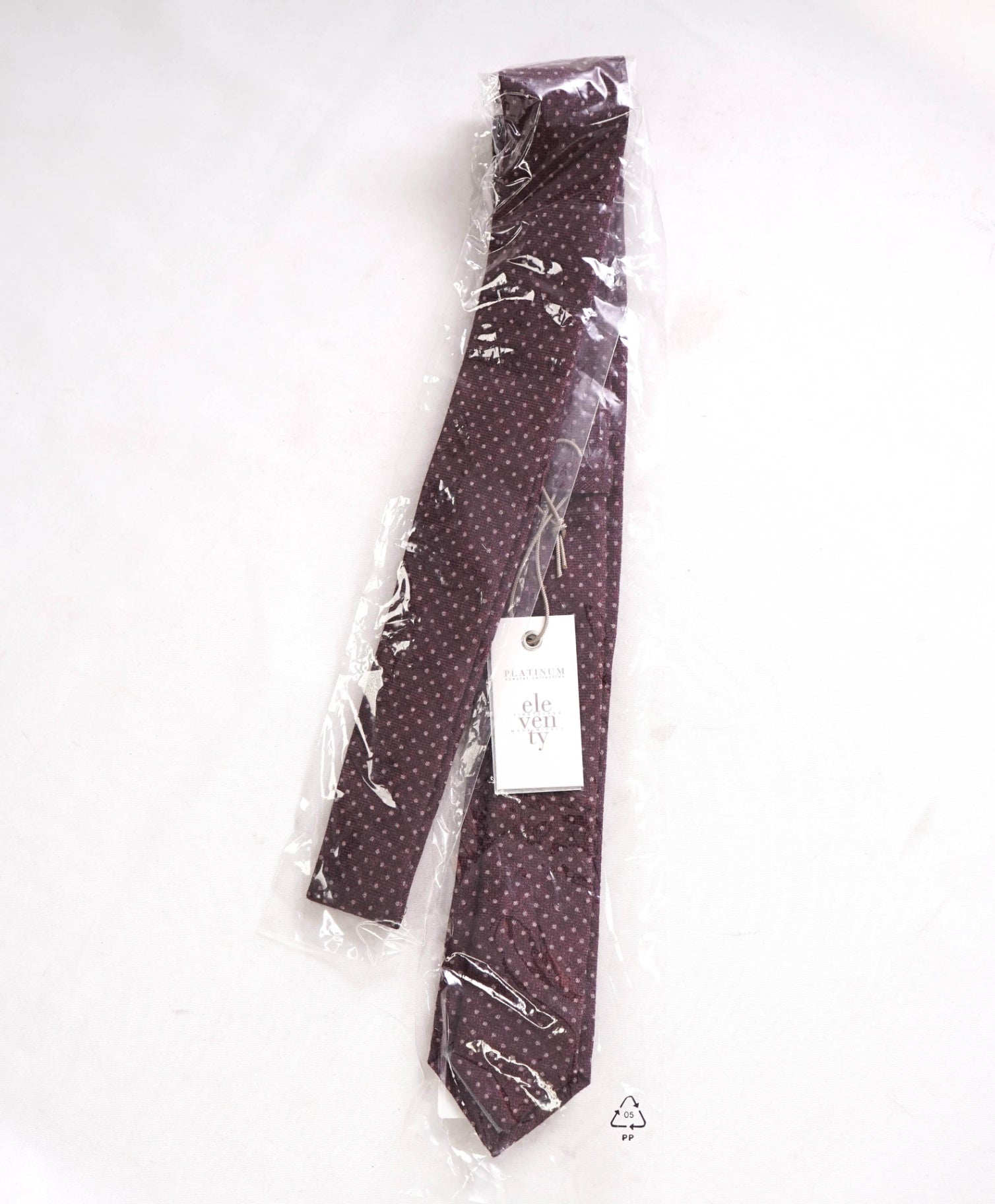 $195 ELEVENTY Burgundy Pink Polka Dot Wool Tie - 2.25"