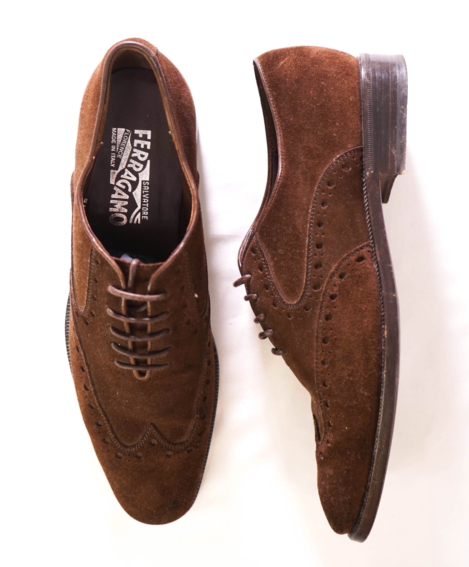 $880 SALVATORE FERRAGAMO - Suede Brown Wingtip Oxfords - 7 D