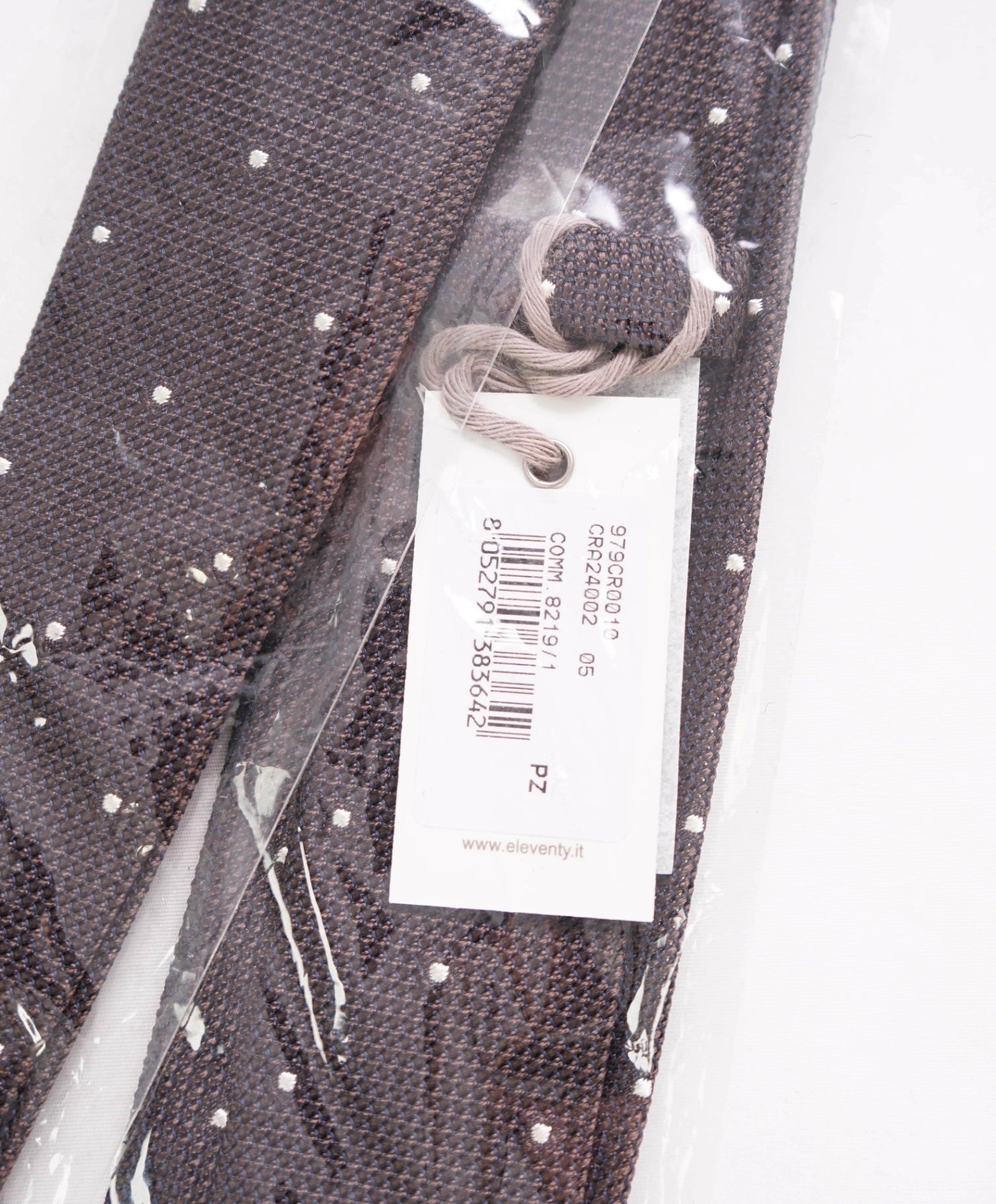 $195 ELEVENTY Brown Polka Dot Silk Tie - 2.25"