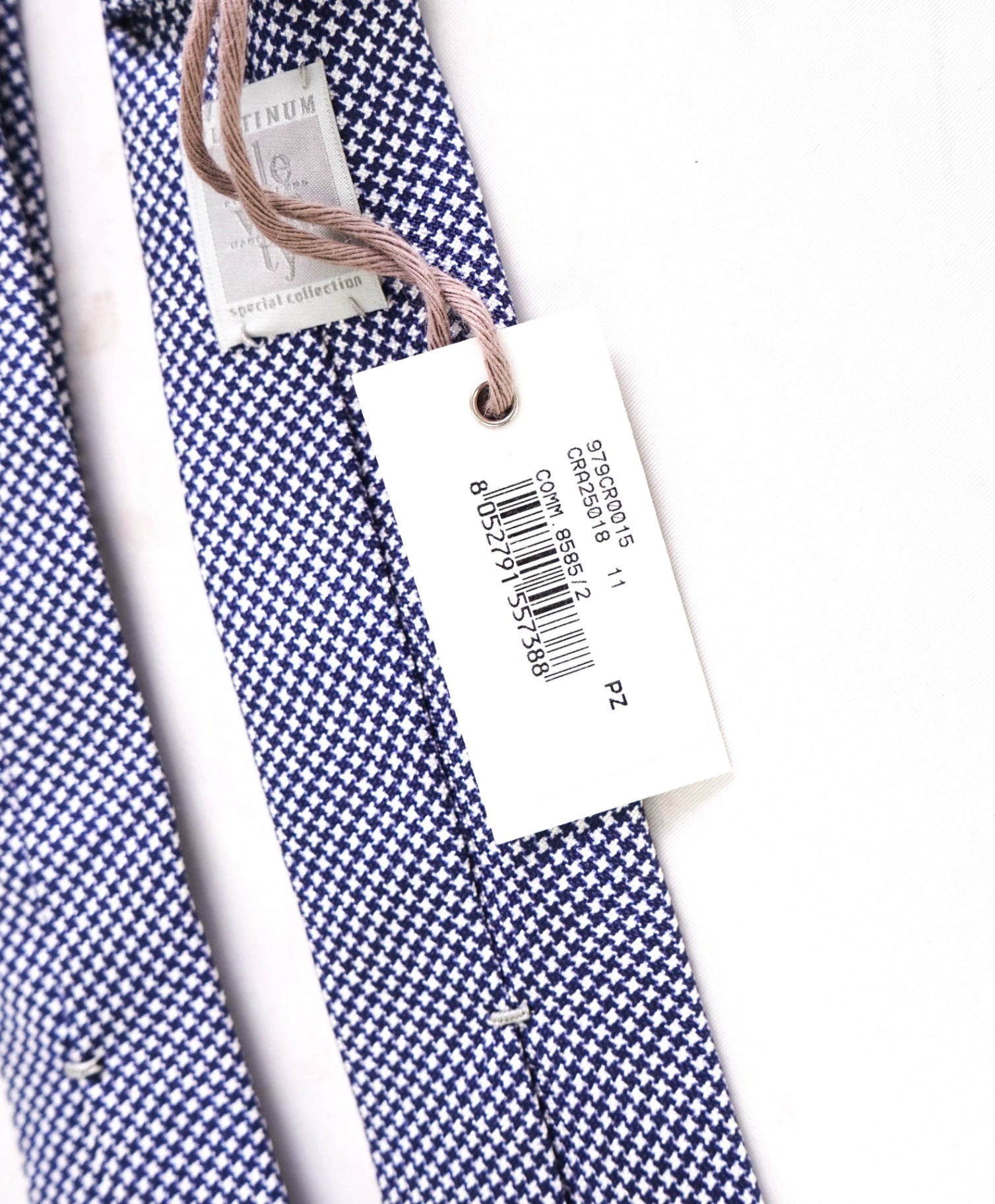 $195 ELEVENTY Blue & White Herringbone Cotton Blend Tie - 2"