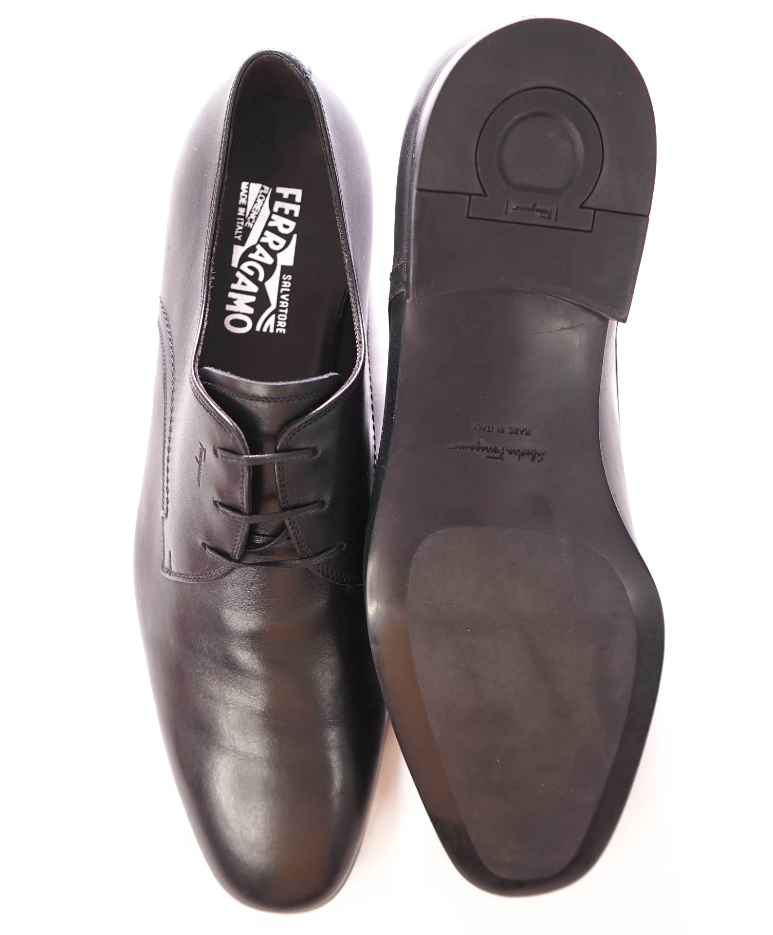 $895 FERRAGAMO - Leather Black "ANDREA" Classic Derby - 12 3E