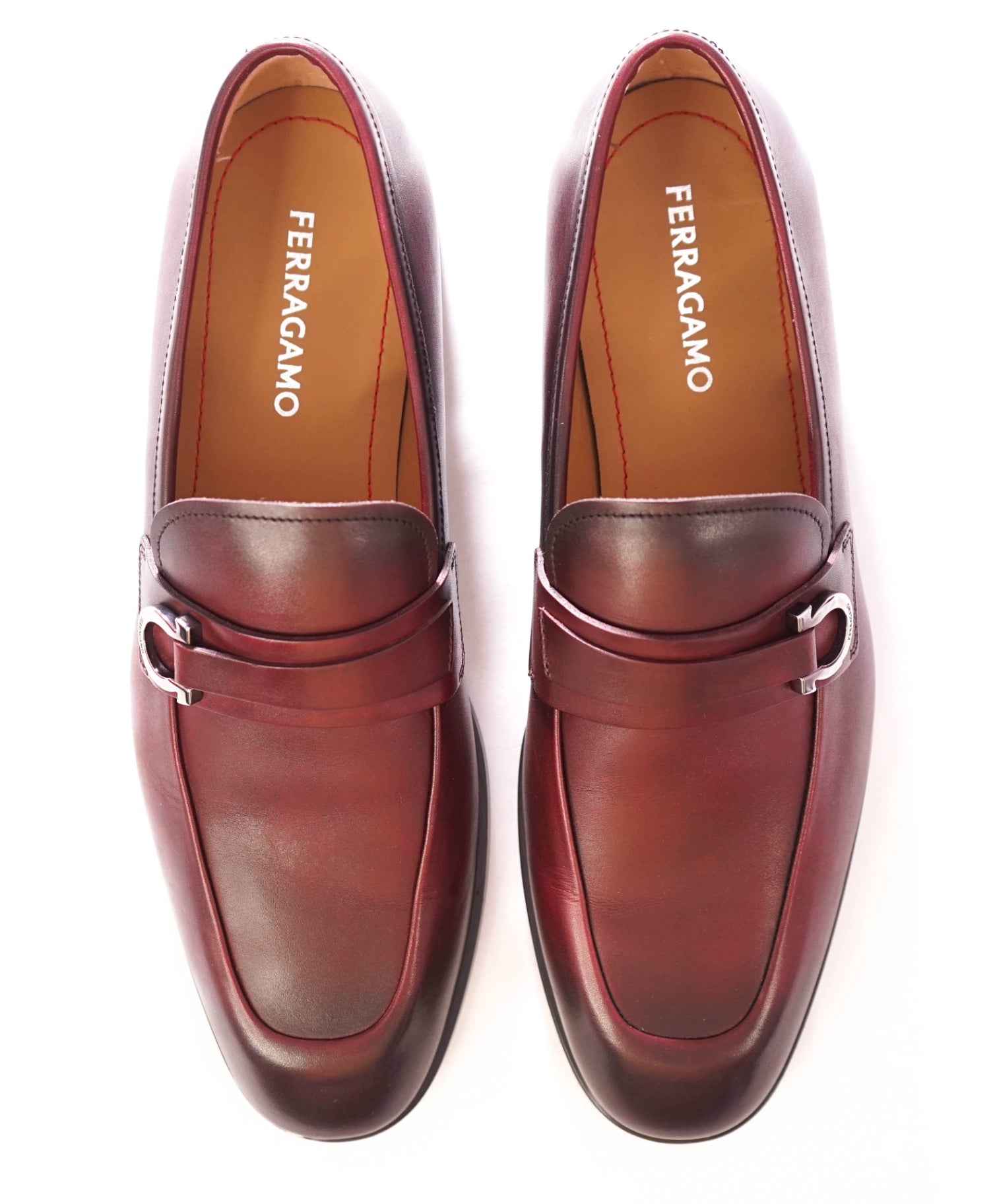 $995 FERRAGAMO - Leather Burgundy "FLORIO" Loafers - 11.5 EE
