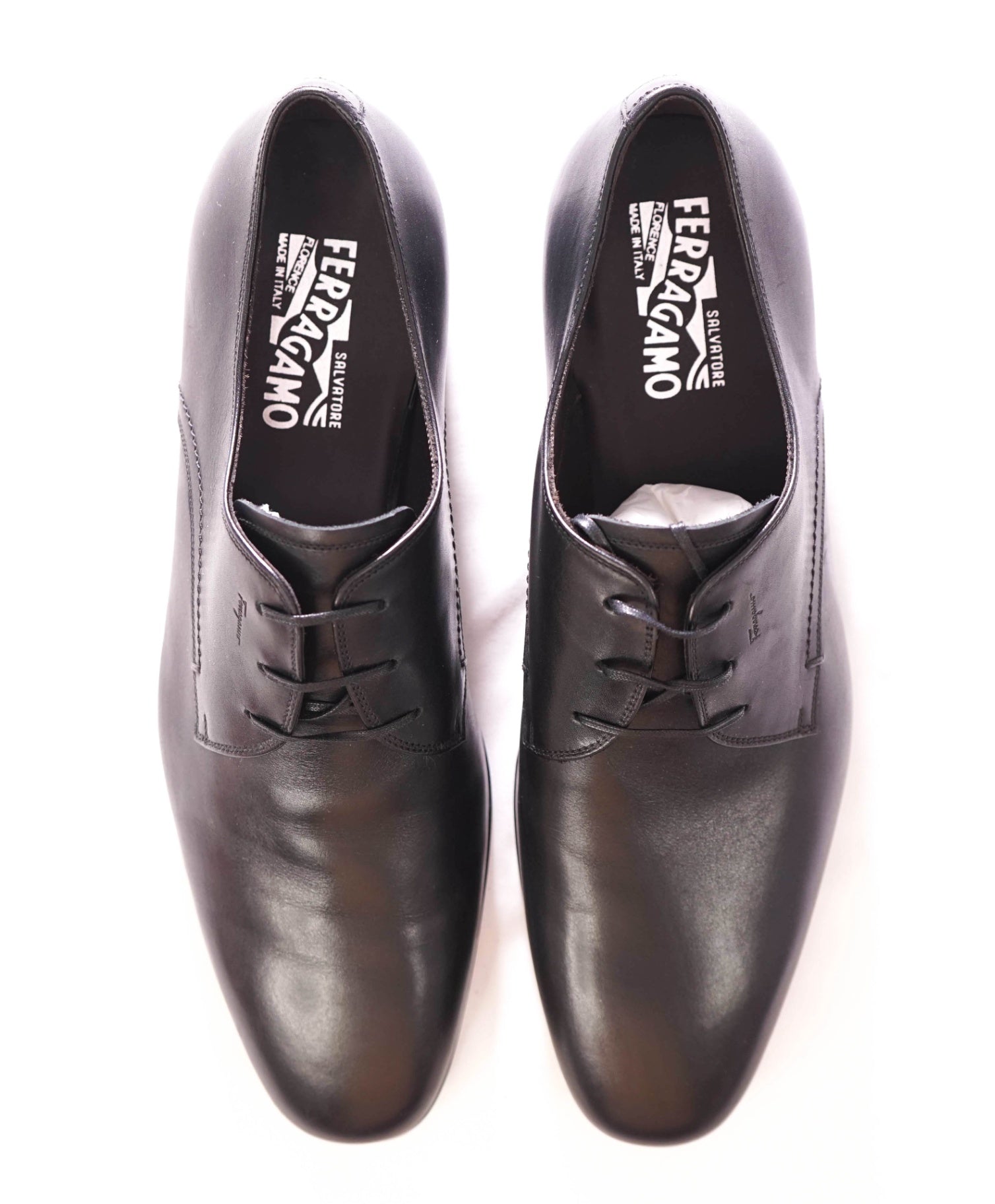 $895 FERRAGAMO - Leather Black "ANDREA" Classic Derby - 12 3E