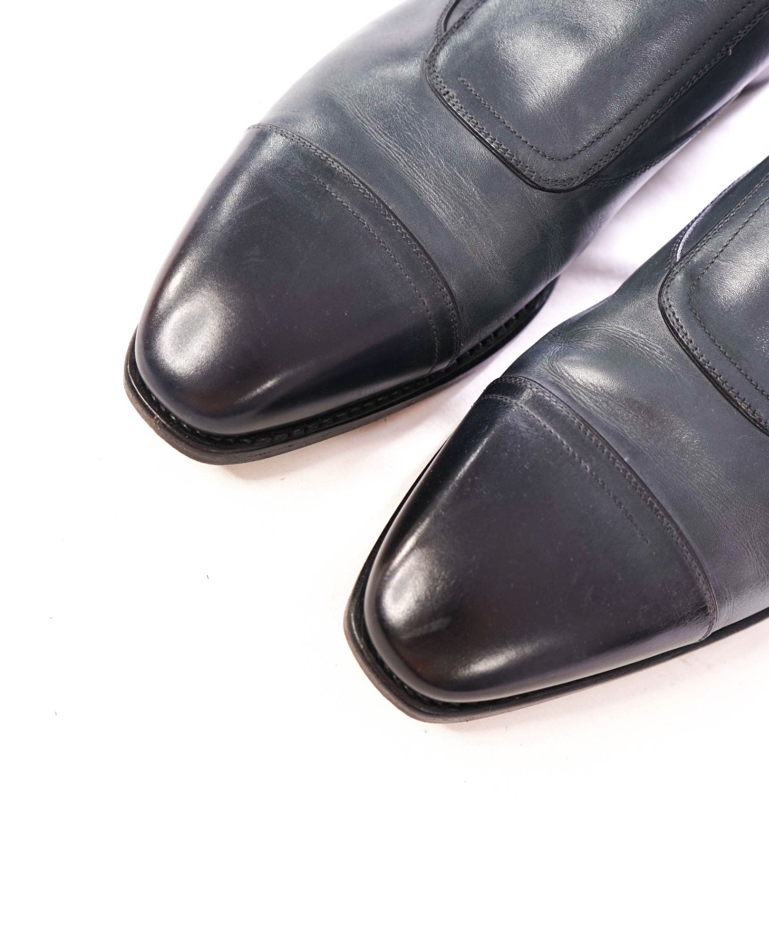 $1,595 FERRAGAMO - "TRAMEZZA" Leather Blue Single Monk - 9.5 D