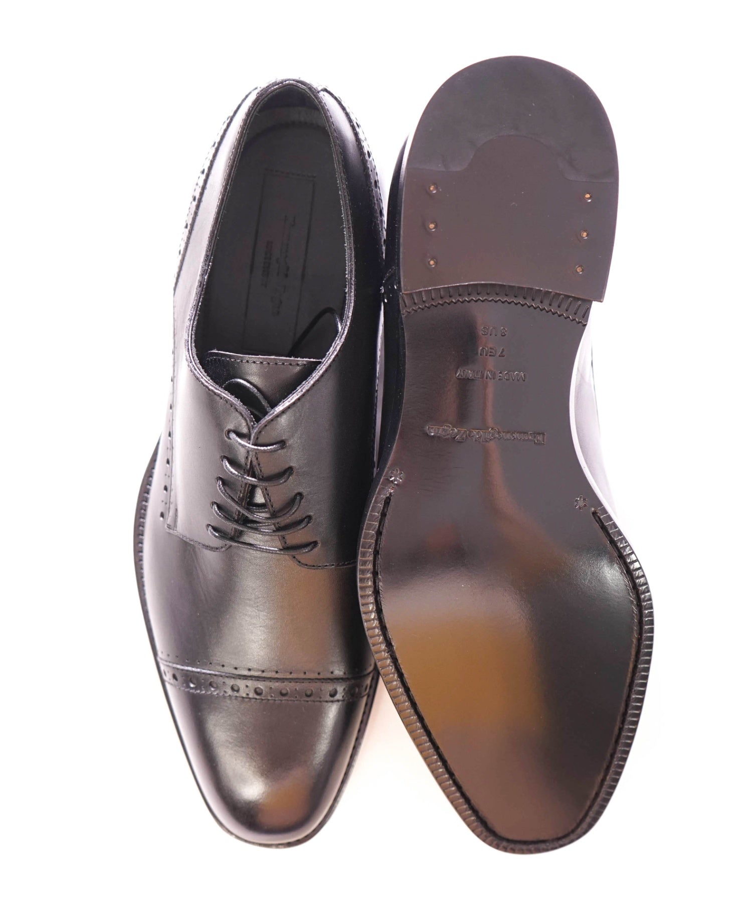$950 ERMENEGILDO ZEGNA - Leather Black derby - US 8 (7UK)