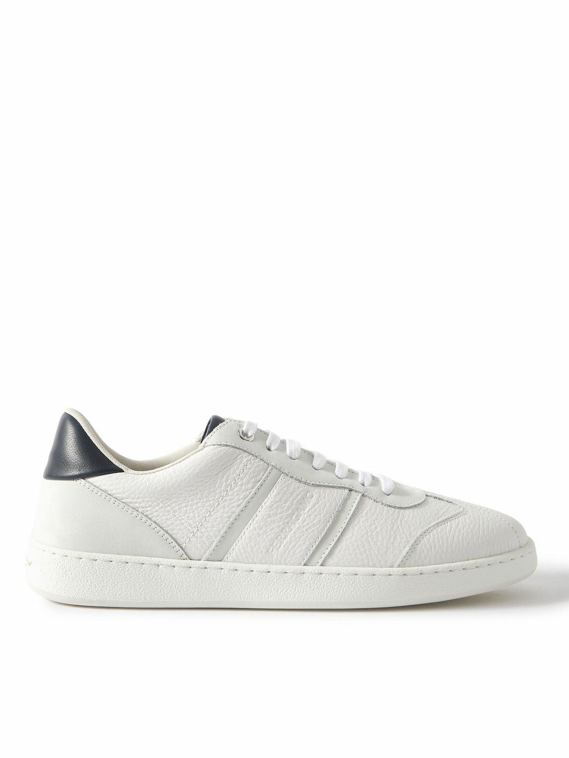 $780 FERRAGAMO - Leather White Pebble "ACHILLE" Sneakers - 9.5 M