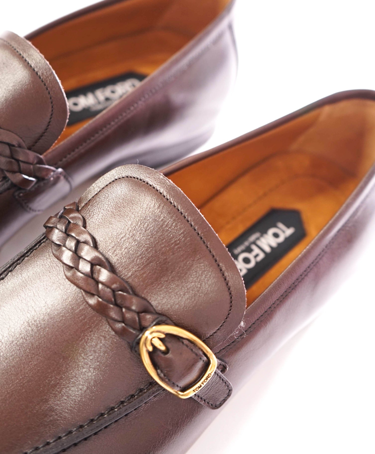 $2,393 TOM FORD - Leather Brown Woven-Strap Loafers - US 10 (9.5TF)