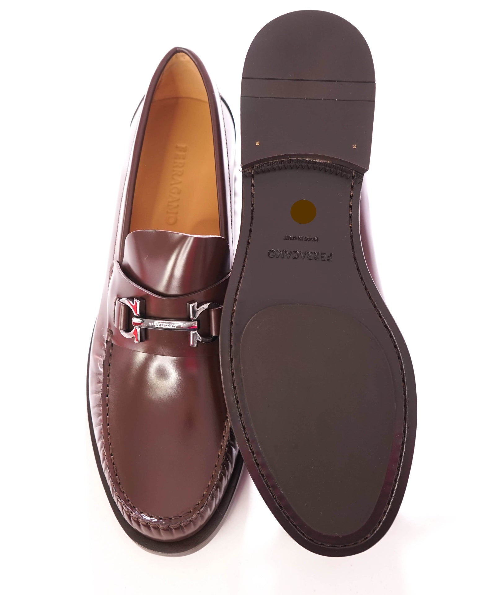 $950 FERRAGAMO - Leather Brown "FORT" Loafers - 10 E