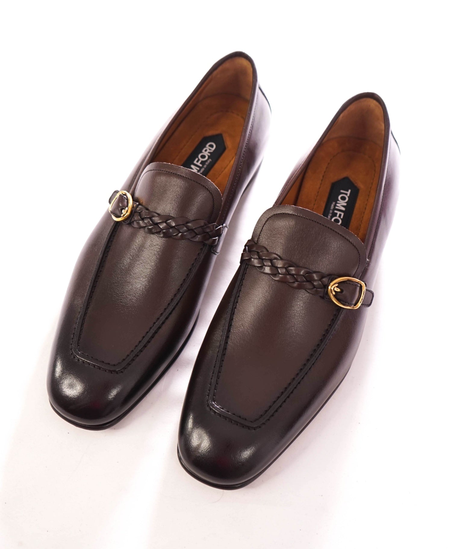 $2,393 TOM FORD - Leather Brown Woven-Strap Loafers - US 10 (9.5TF)