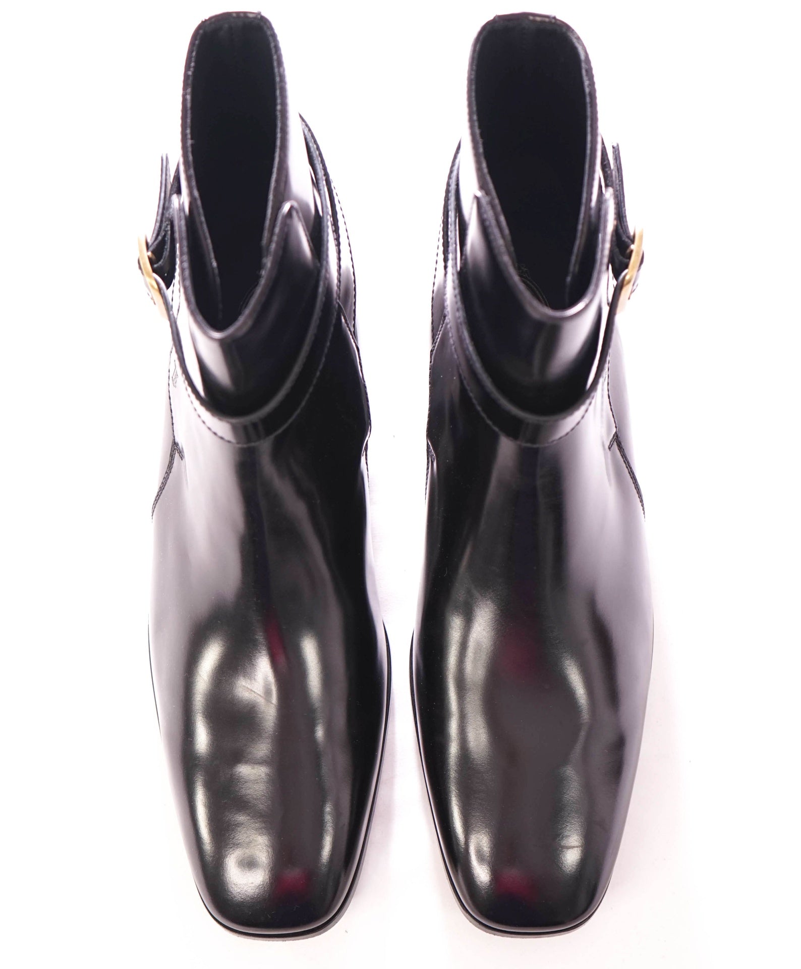 $1,195 TOD'S - Leather Black Gold Engraved Buckel Boots - US 10 (9UK)