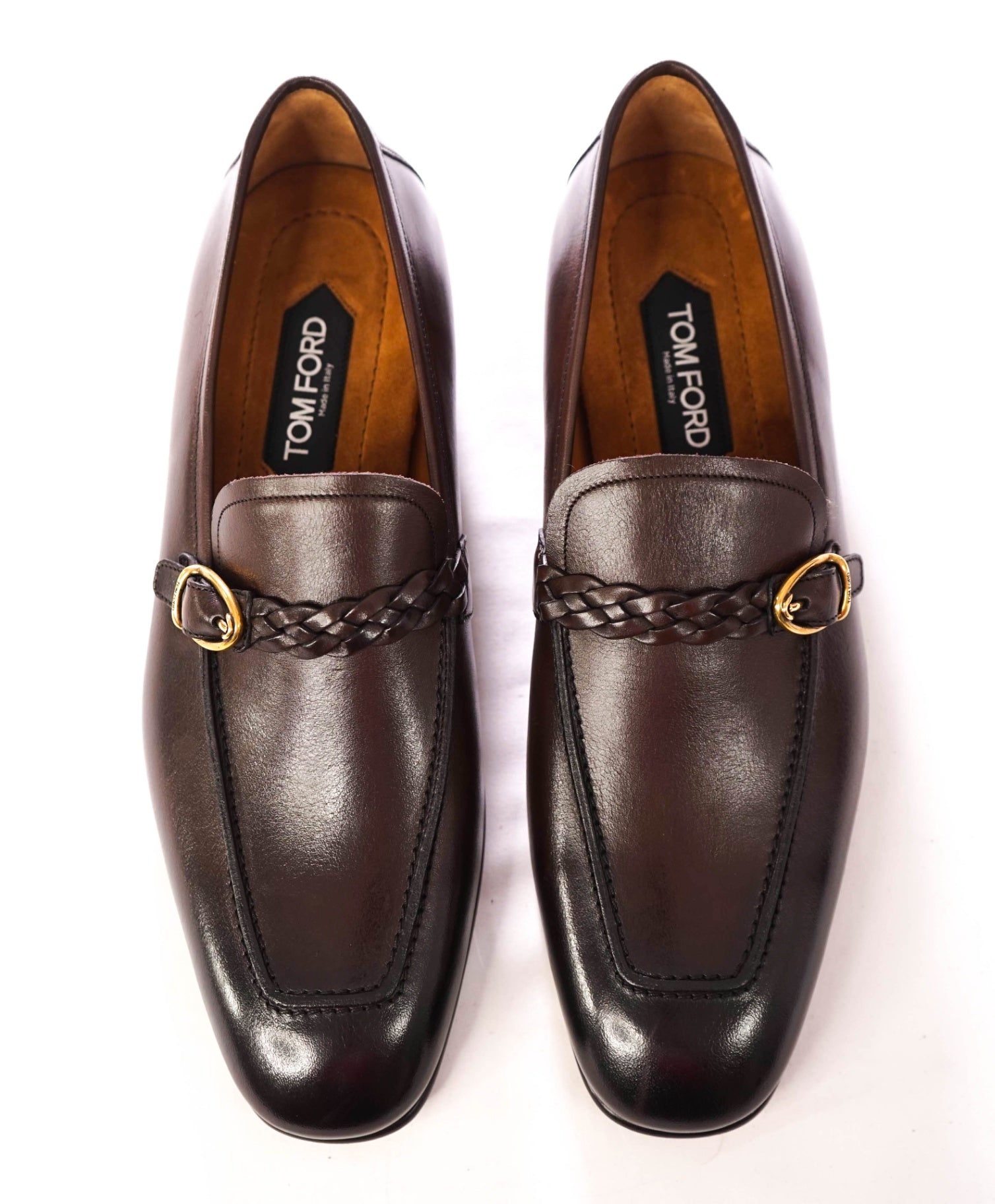 $2,393 TOM FORD - Leather Brown Woven-Strap Loafers - US 10 (9.5TF)