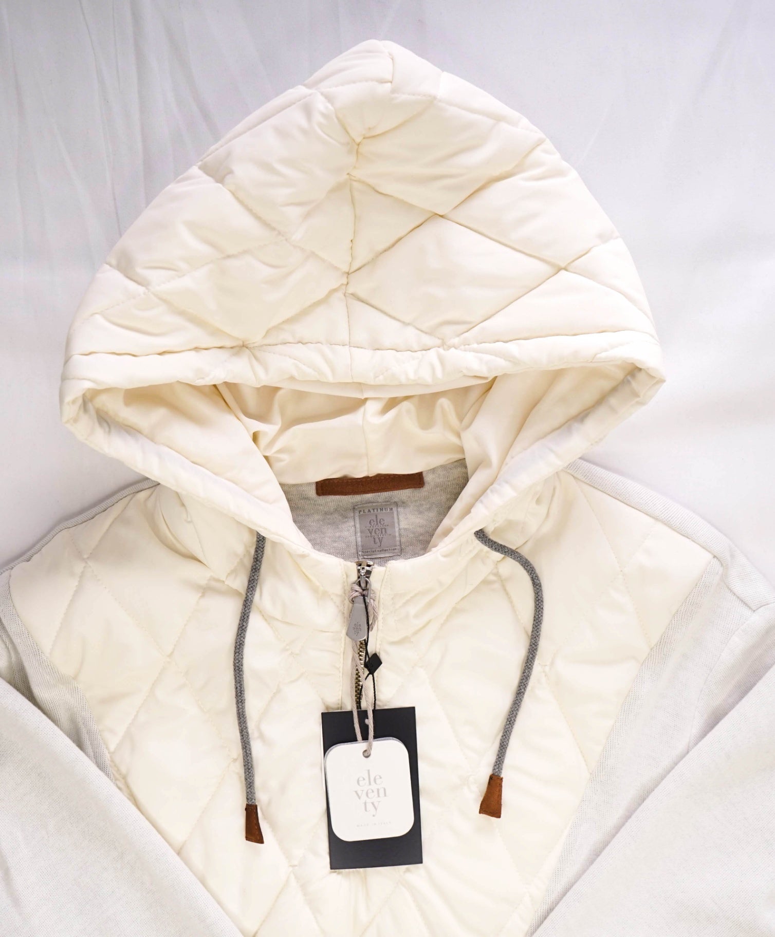 ELEVENTY For LORO PIANA Ivory Quilted Cotton Hoodie Sweater M