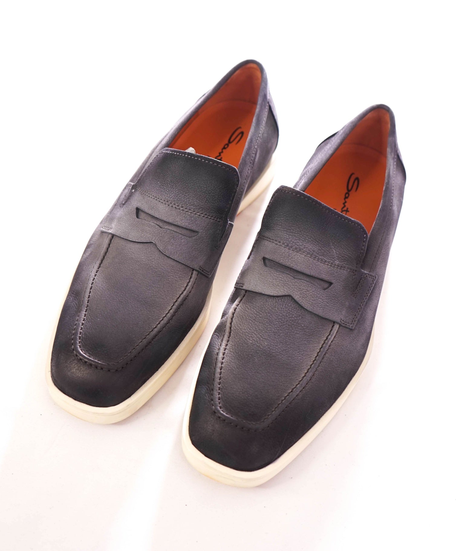 $850 Santoni "BODYWORK" Grey Pebbled Loafers Leather US 10 (9UK)