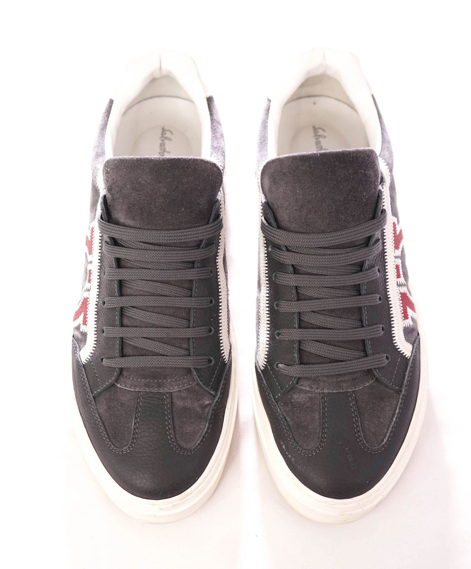 $795 FERRAGAMO - "BORG 5" Gray Leather Sneakers - 8.5 M
