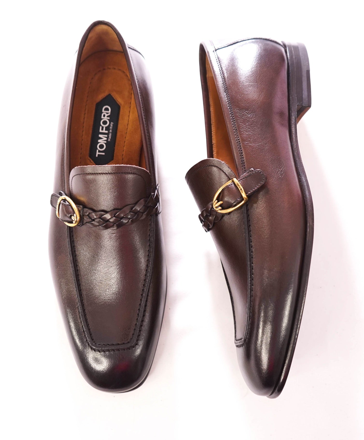 $2,393 TOM FORD - Leather Brown Woven-Strap Loafers - US 10 (9.5TF)