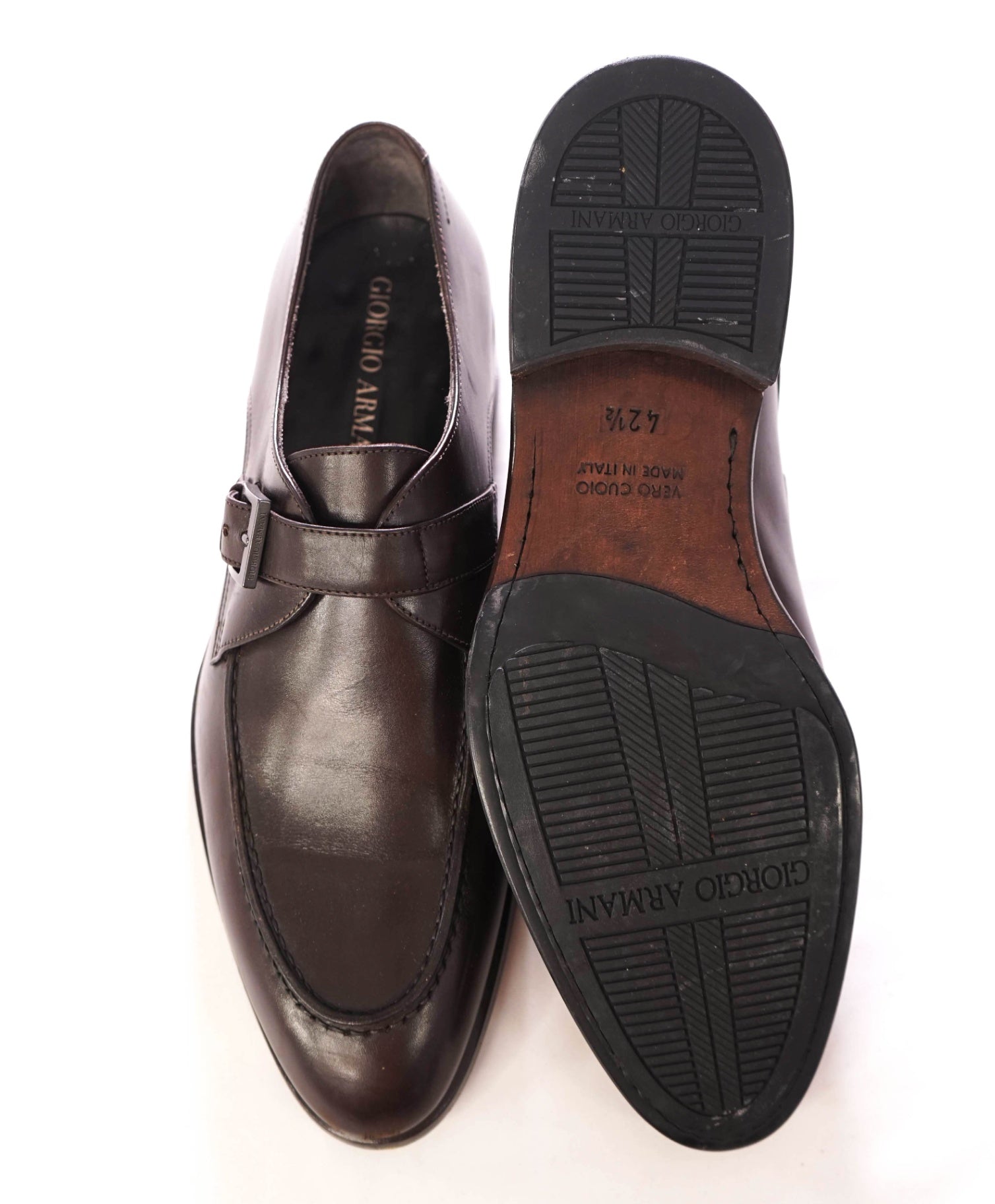 $595 GIORGIO ARMANI - Leather Brown Monk Strap Loafer - 9.5