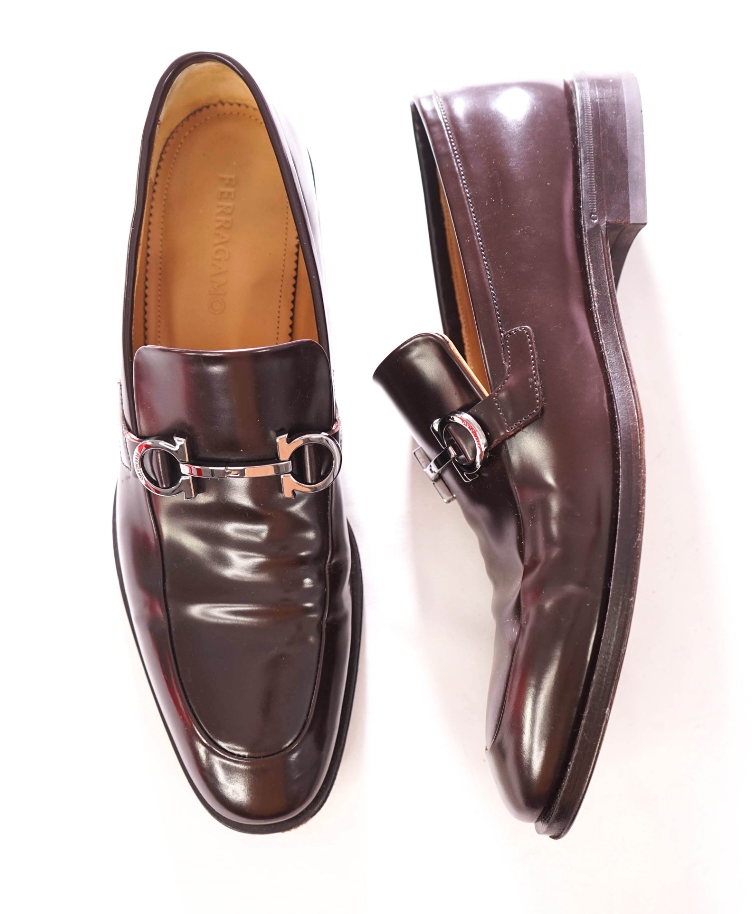 $1,150 FERRAGAMO - Leather Brown "FINLEY" Loafers - 9 D