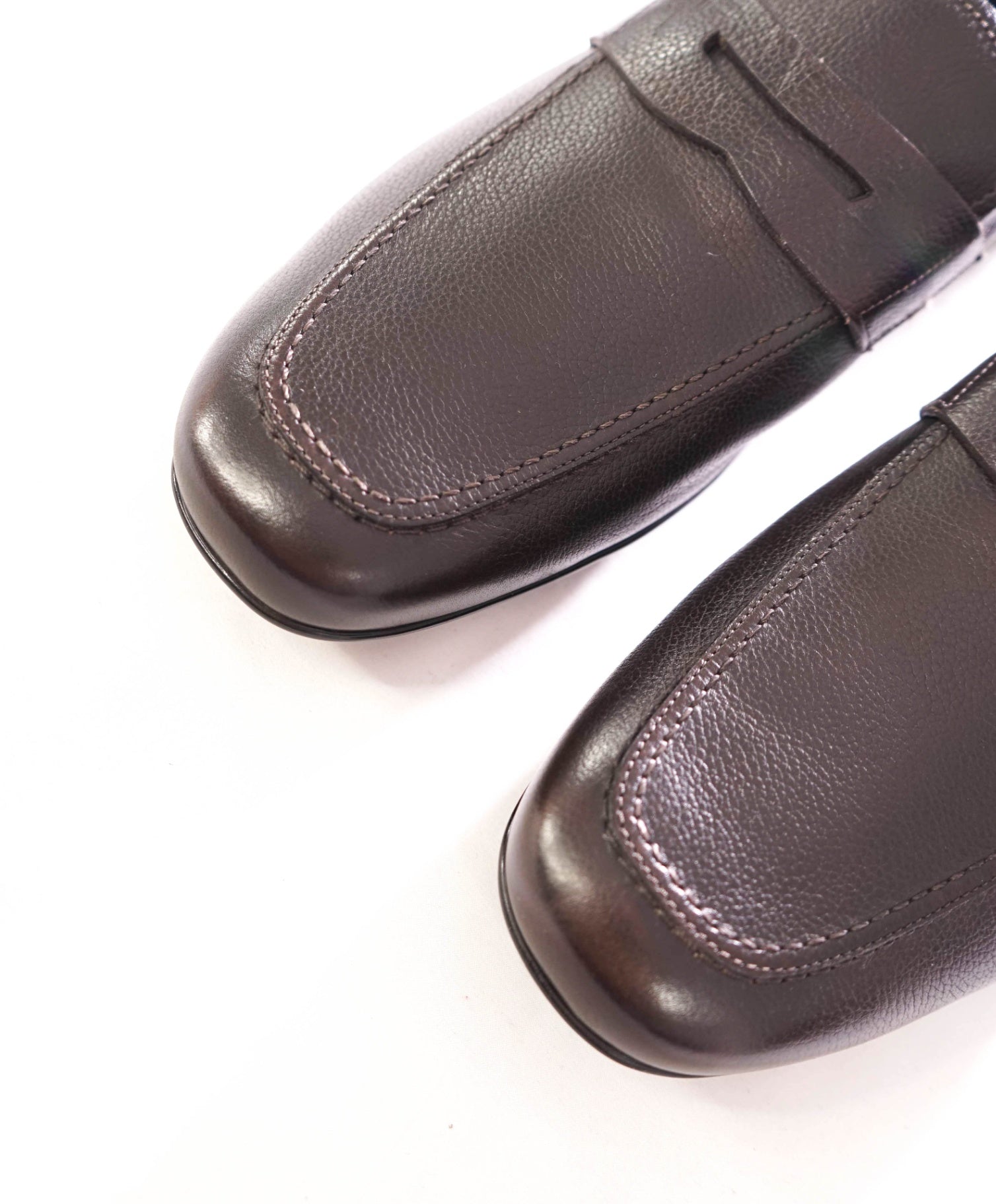 $795 FERRAGAMO - Leather Brown Logo Engraved Penny Loafers - 12 D