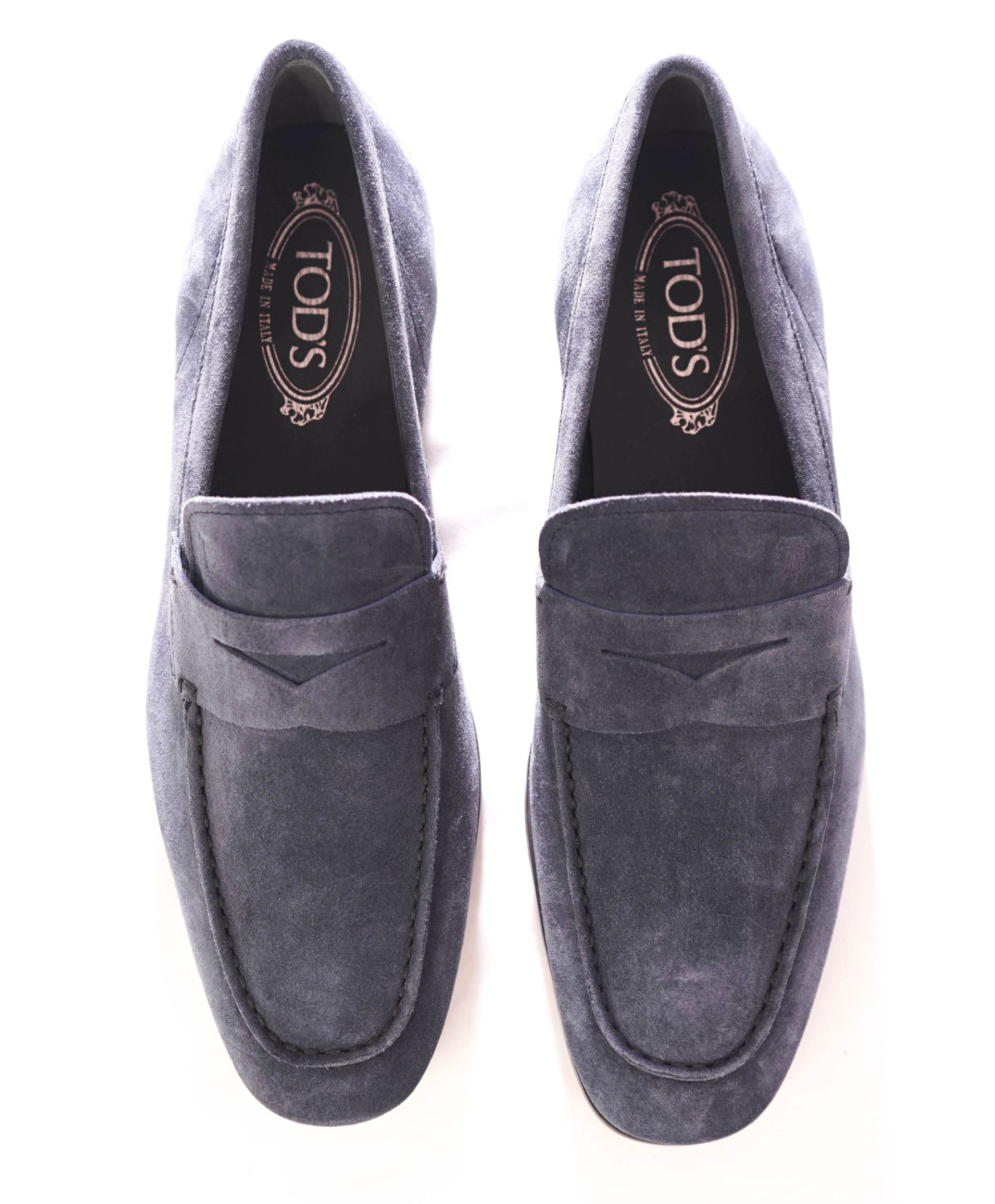$775 TOD'S - Suede Blue LOGO Penny Loafers - US 9 (8UK)