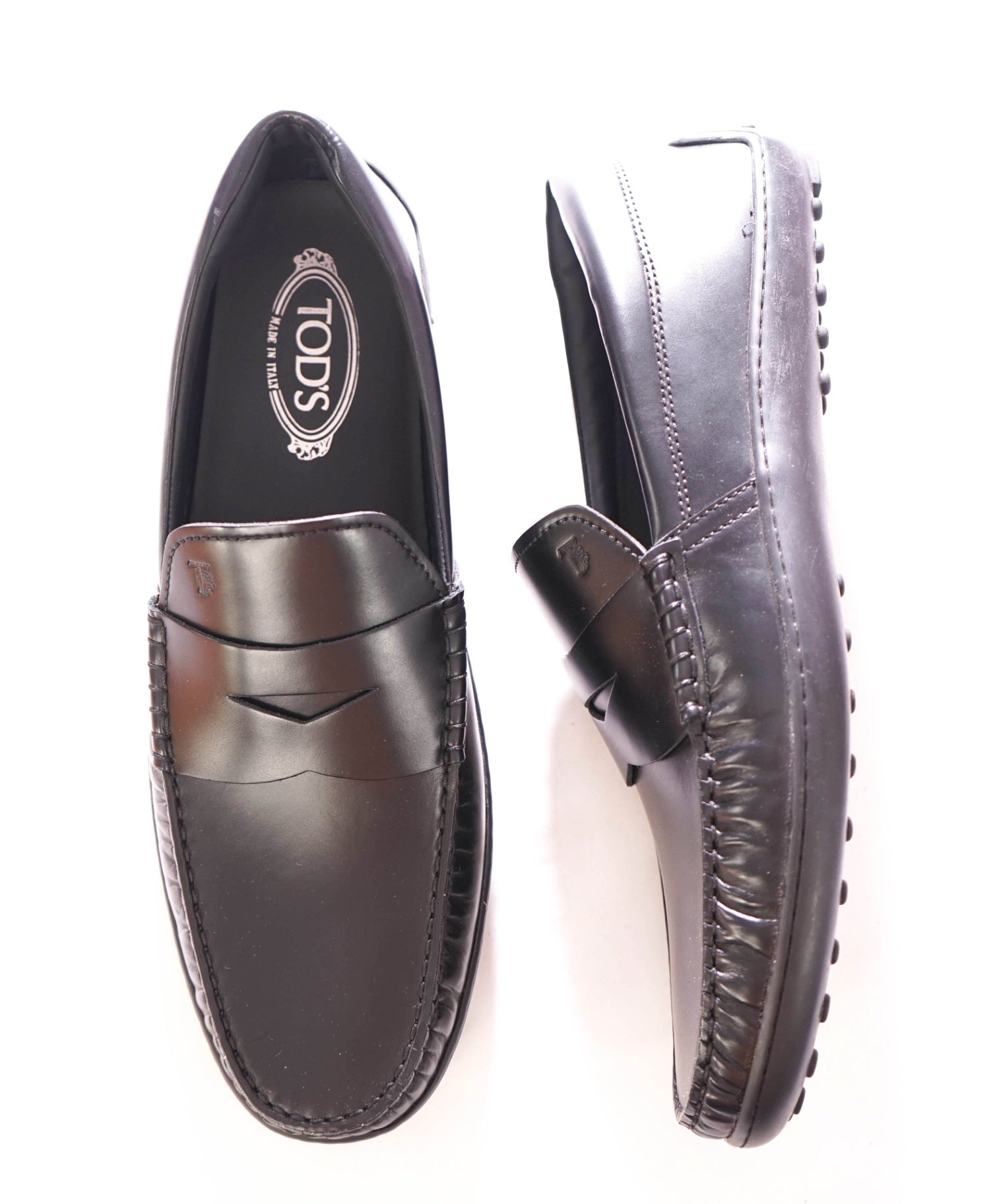 $1,045 TOD'S - Leather Black LOGO Penny Loafers - US 12 (UK11)