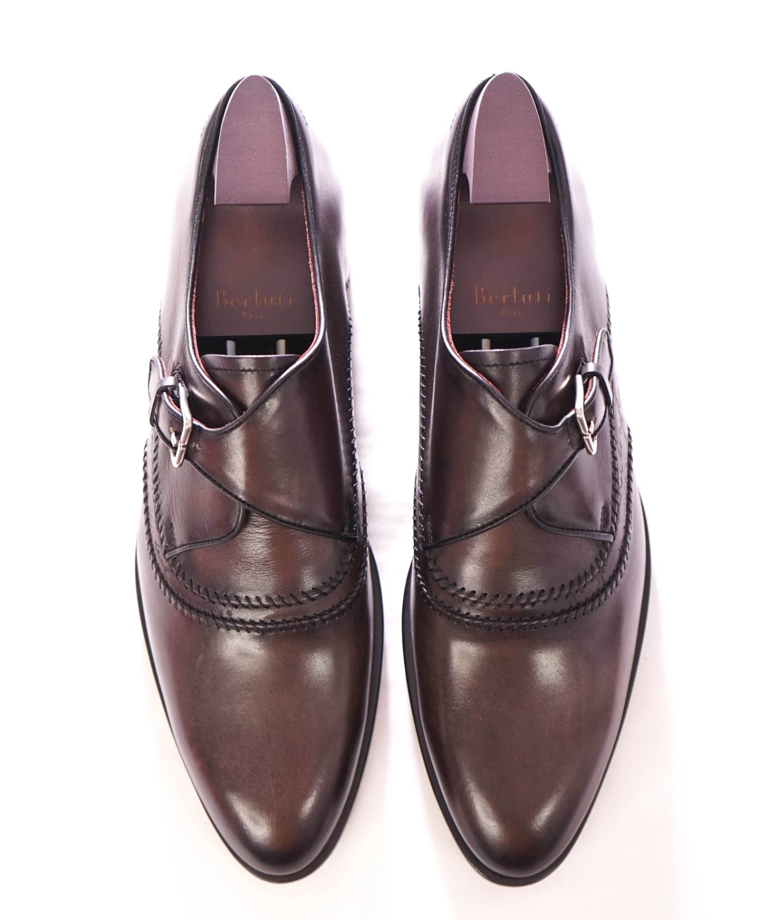 $2,480 BERLUTI - Leather Dark Brown SCRITTO Single Monk - 9 US (8UK)